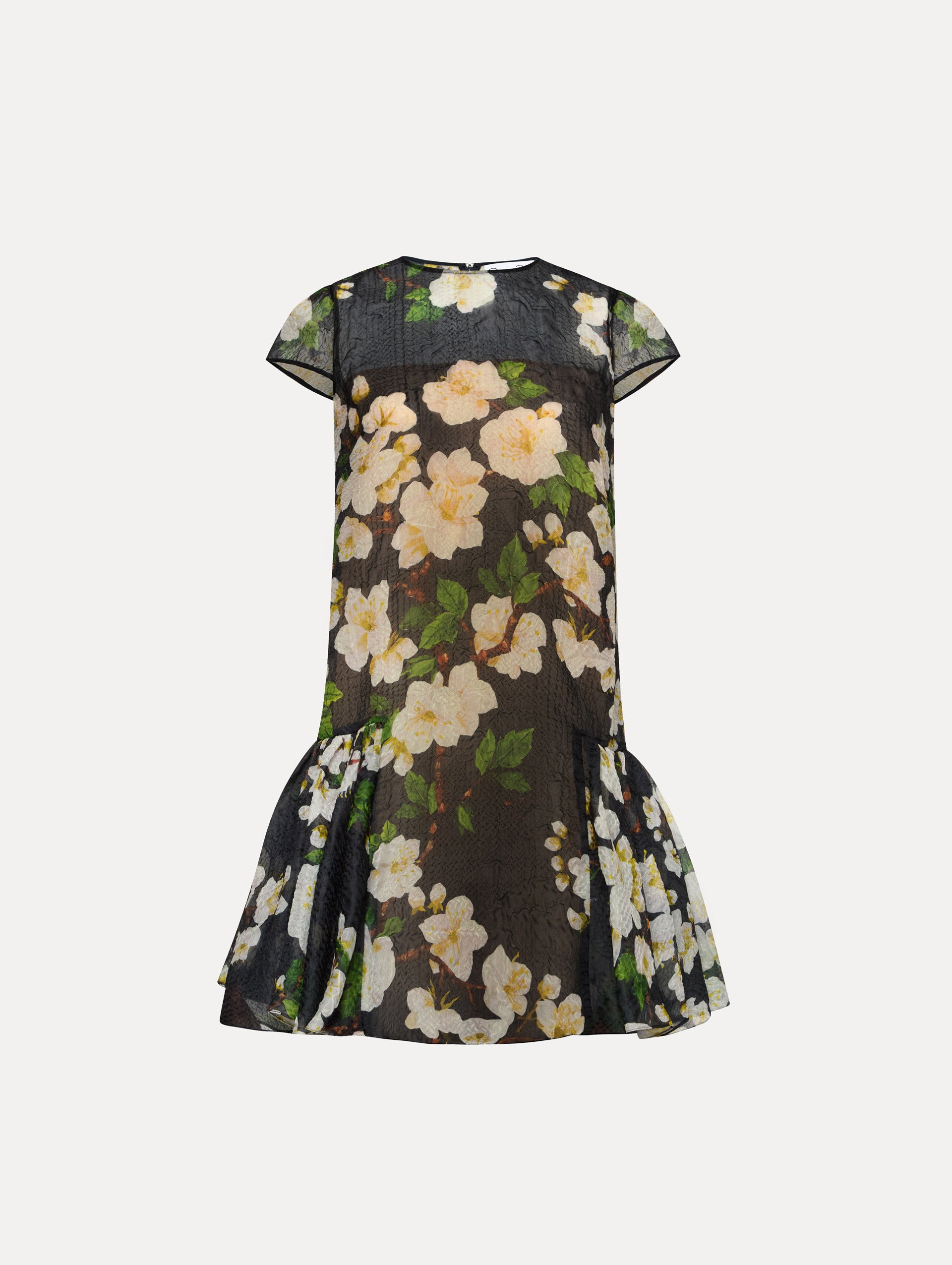 Elegant Drop Waist Cherry Blossom Cloqué Dress for Women - Floral Print Party & Wedding Guest Dress - Perfect for Spring Events, Date Nights & Special Occasions