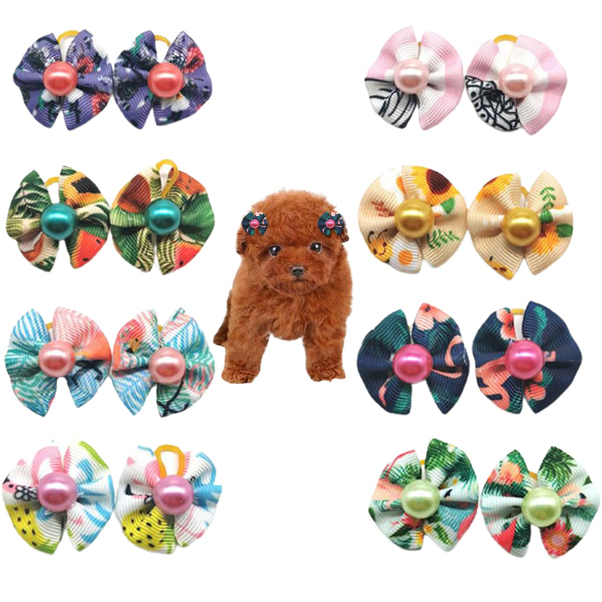 50 Pcs Pet Hair Bows with Rubber Bands - Dog Accessories for Holidays & Parties (Mixed Colors)