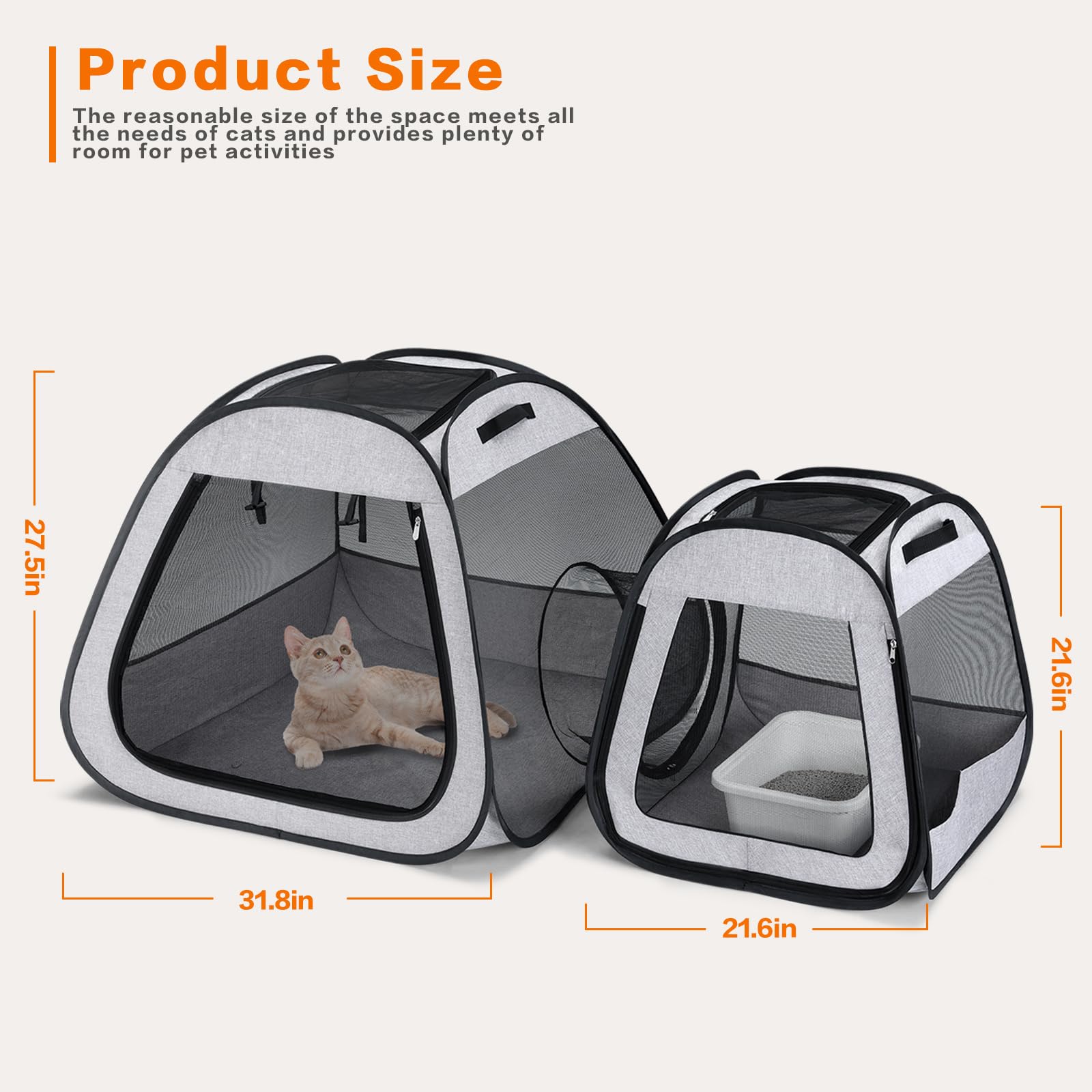 Portable Pet Playpen for Cats & Dogs - Indoor & Outdoor Cat Enclosure, Pop-Up Cage for Kittens, Puppies & Small Animals - Travel & Camping Essential (Gray) | Perfect for Home, Yard, Camping & Road Trips