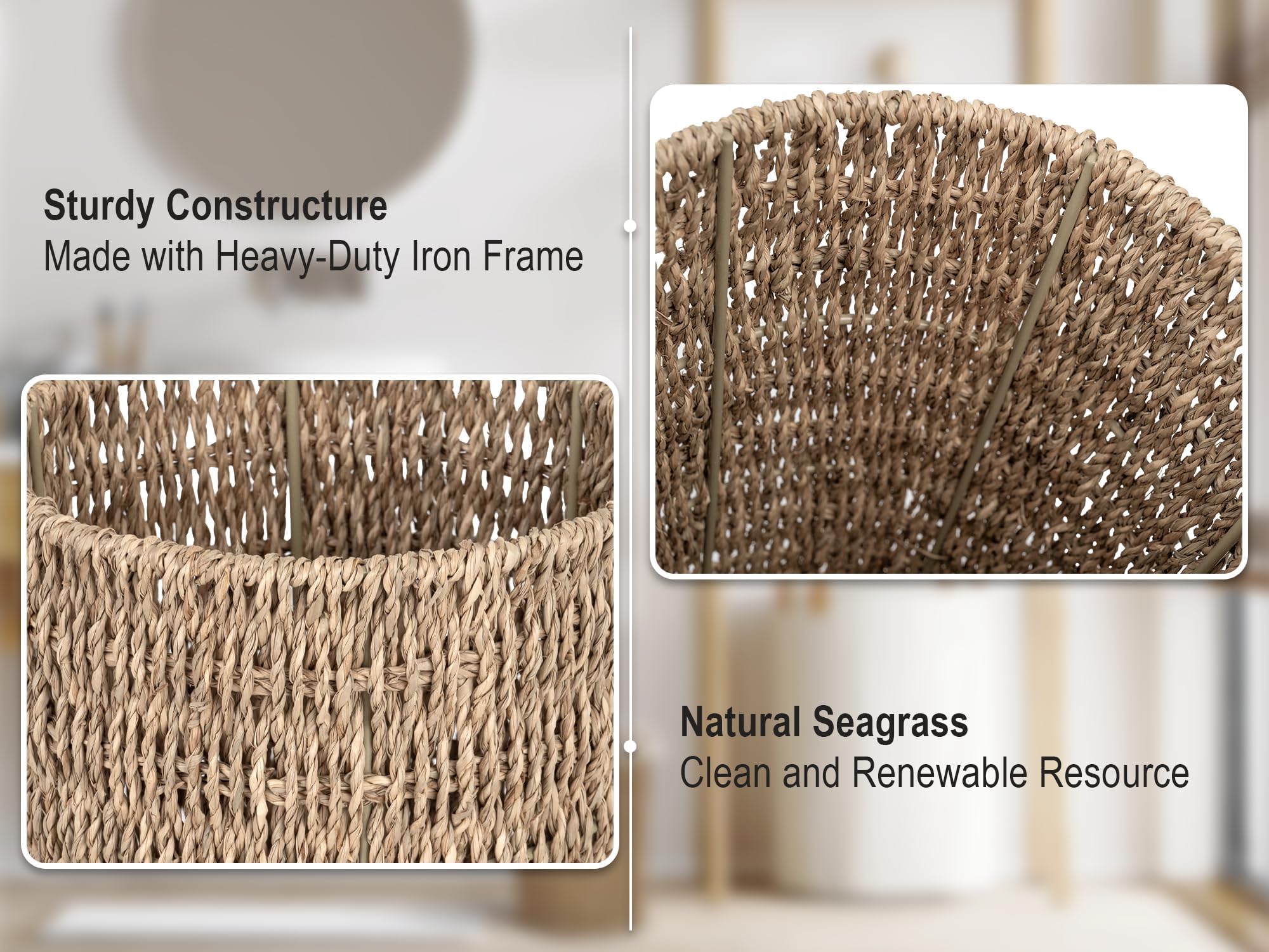 Eco-Friendly Handwoven Seagrass Waste Basket - Small Wicker Trash Can for Bedroom, Bathroom & Office - Natural StorageWorks Bin (1 Pack) - Perfect for Home Decor & Waste Management
