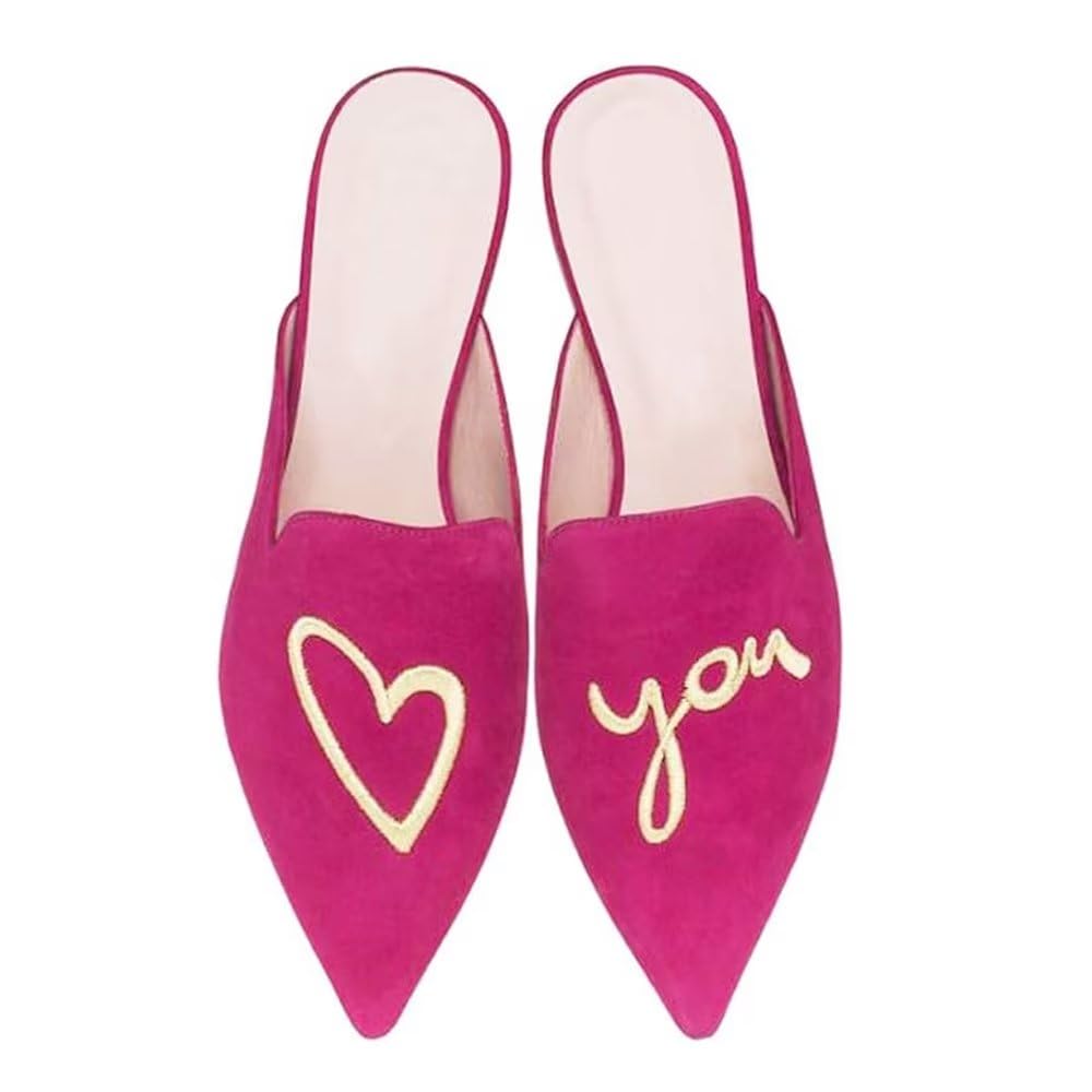 Women's Backless Comfort Slip On Casual Flats - Embroidered Mule Slippers for Home, Office & Travel | Breathable & Lightweight House Shoes for Women