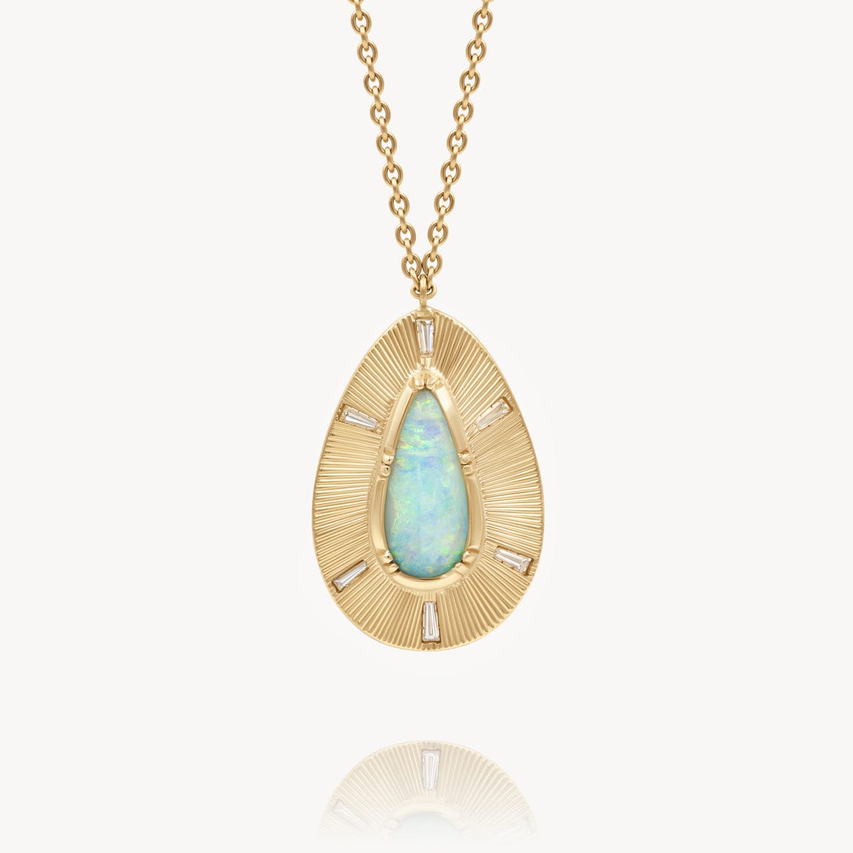 18K Gold Shield Opal Diamond Teardrop Pendant Necklace - Unique Handmade Jewelry for Women - Perfect for Weddings, Anniversaries & Special Occasions