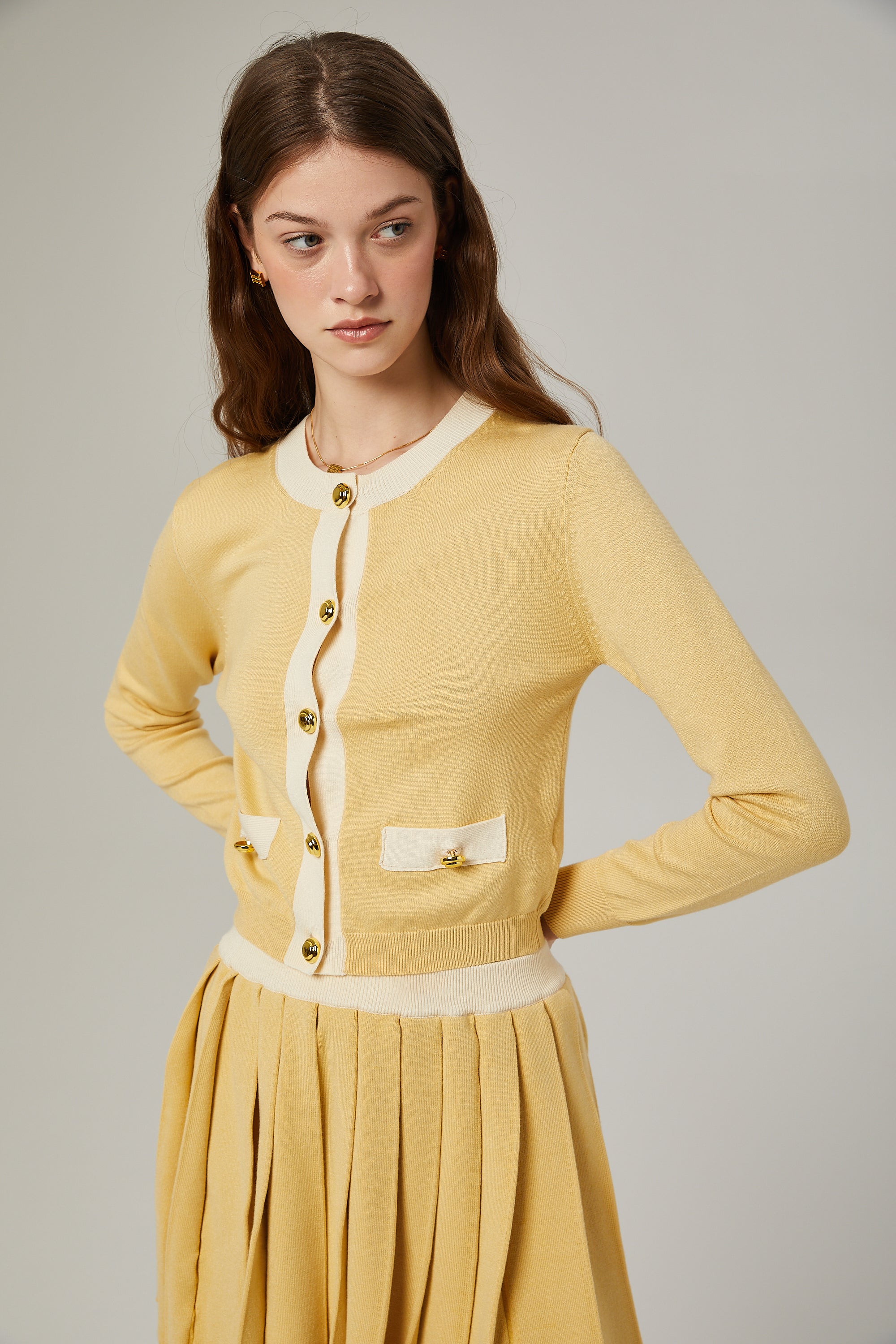 Clémence Wool Cardigan & Skirt Matching Set - Women's Cozy Winter Outfit for Office, Date, and Casual Wear