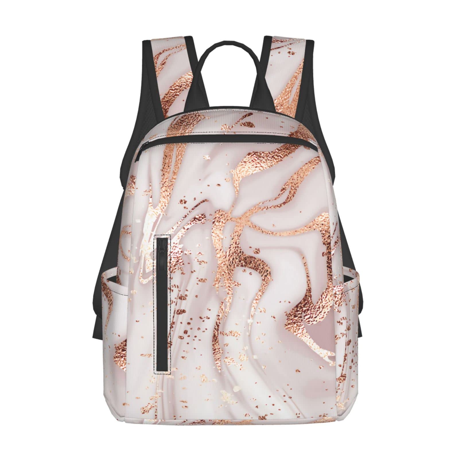 Rose Gold Glitter Marble Backpack for Girls & Boys - Stylish School Bag, Laptop Backpack for College, Travel Daypack for Teens & Adults - Perfect for School, Work & Weekend Adventures