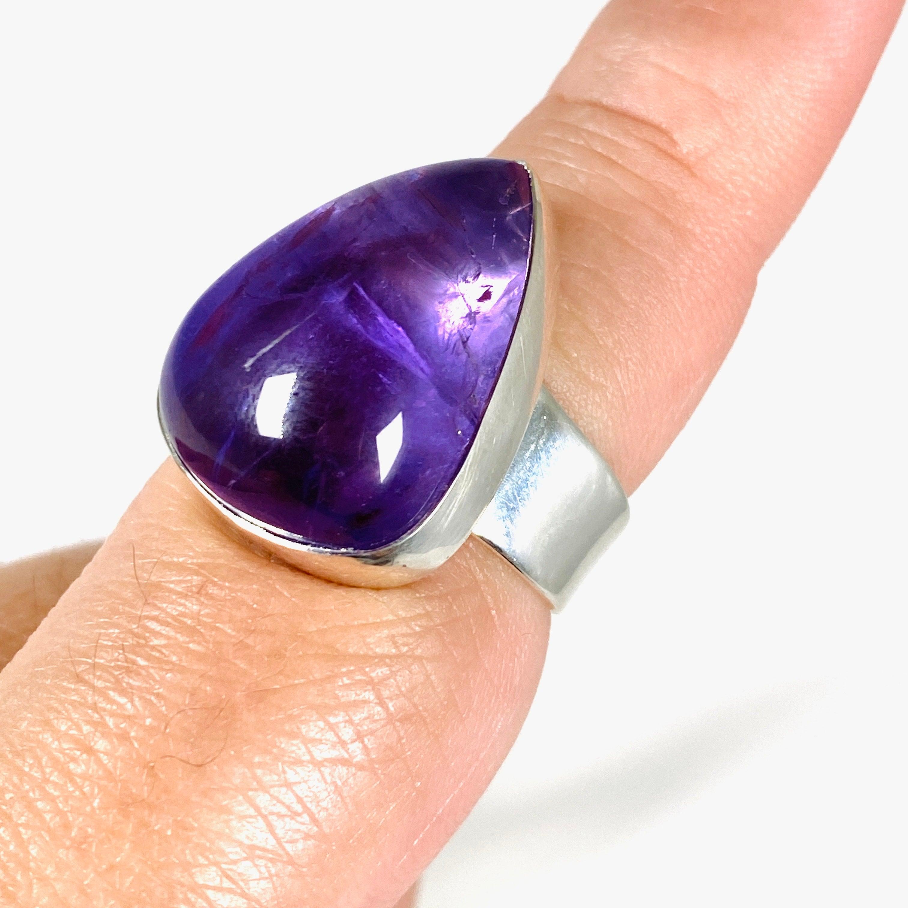 Amethyst Teardrop Ring Size 8 KRGJ2958 - Elegant Purple Gemstone Jewelry for Women, Perfect for Weddings, Parties & Gifts