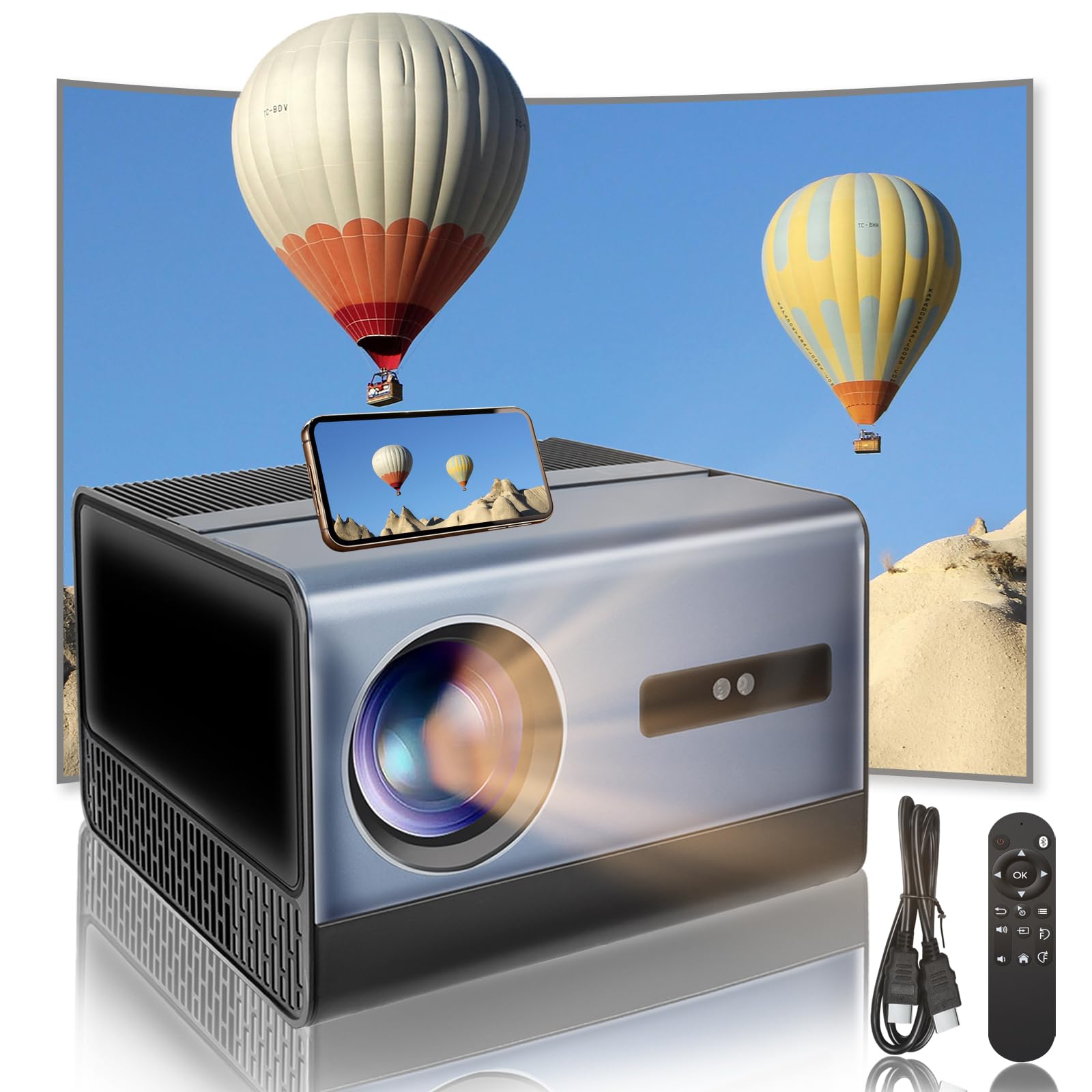 1080P 4K WiFi Bluetooth Projector with Auto Focus & Keystone Correction, Dual Built-in Speakers - Home Theater & Outdoor Movie Projector for iPhone Android Smartphone PC TV Stick Gaming Console | Perfect for Backyard Movie Nights & Home Entertainment