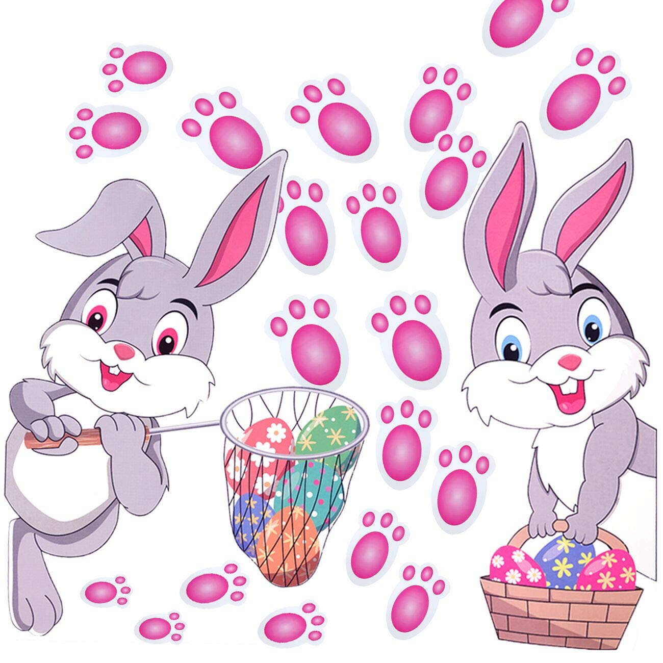 CCINEE 60-Pack Easter Bunny Footprint Stickers - Self-Adhesive Floor Decals for Easter Party Decorations, Egg Hunt Games & Spring Home Decor - Bunny Paw Prints (12 Sheets)