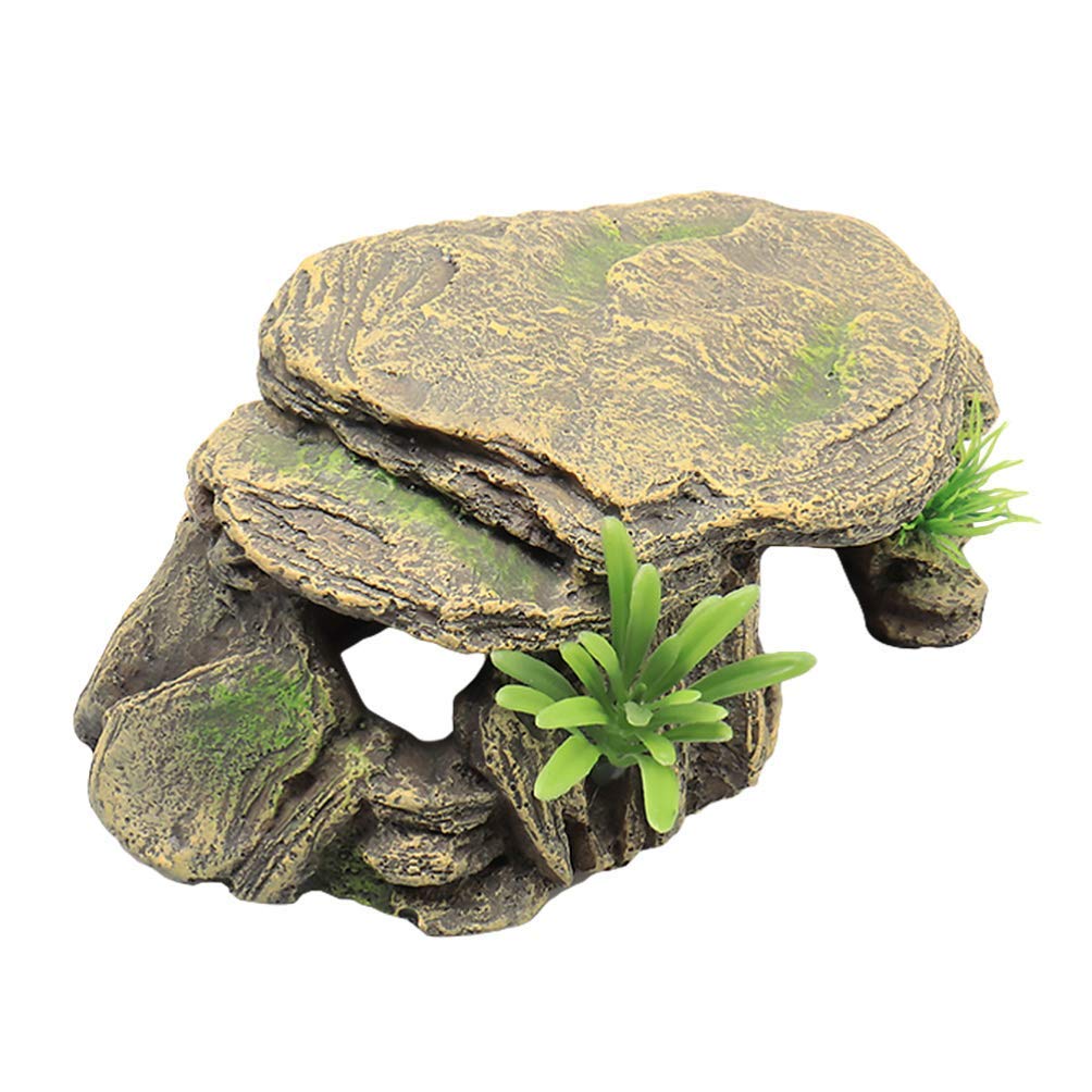 Natural Resin Aquarium Decor - Moss Rock Cave Hideout for Betta Fish, Small Lizards, Turtles & Reptiles | Fish Tank Decoration Stone for Aquatic Pets | Perfect for Tropical Tanks & Terrariums