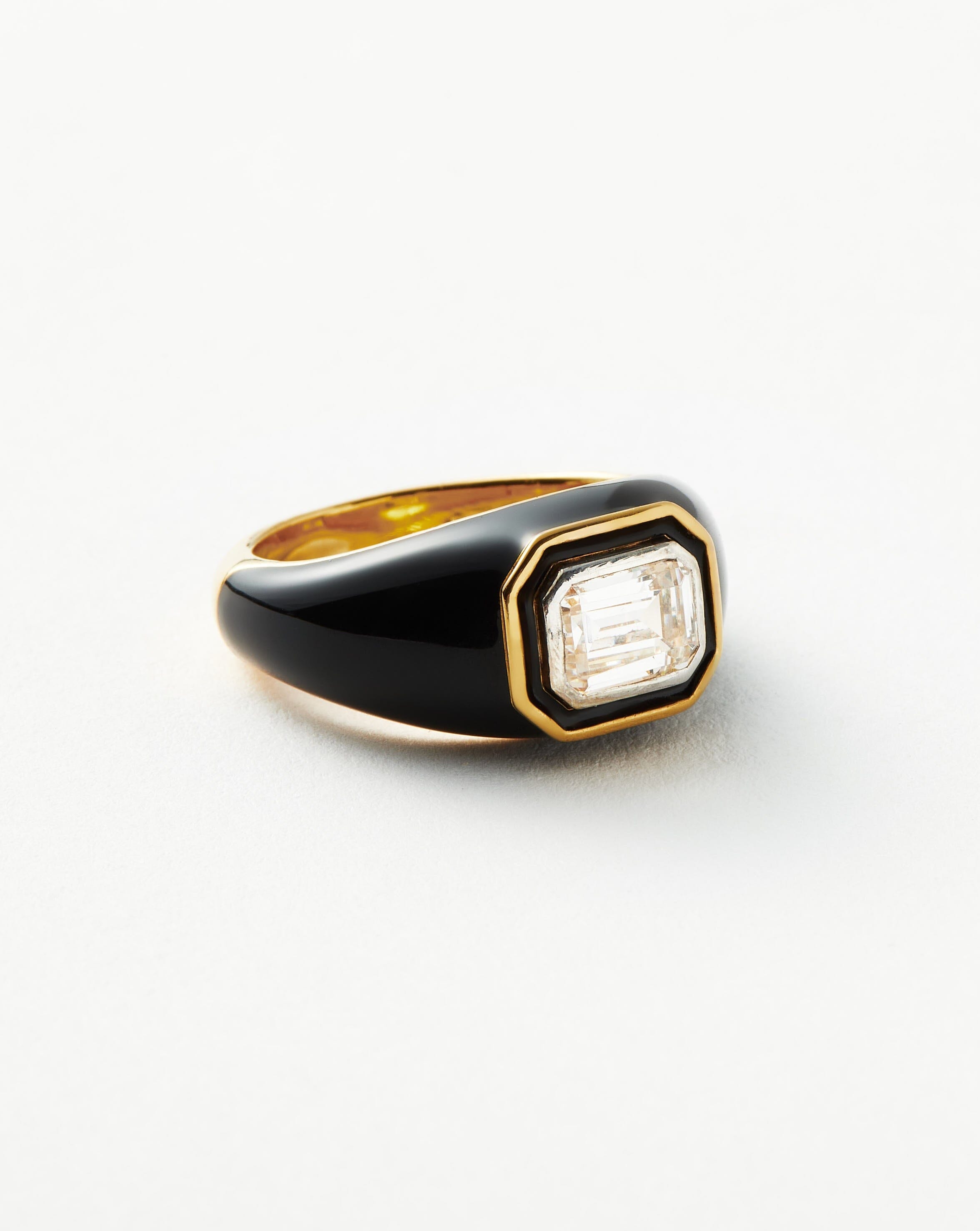 18k Gold Vermeil & Black Stone Dome Statement Ring - Elegant Enamel Jewelry for Women | Perfect for Parties, Weddings, and Special Occasions
