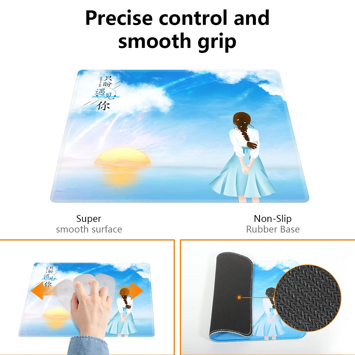 Qisan Non-Slip Gaming Mouse Pad with Comfortable Rubber Base - Foldable Mouse Mat for PC, Laptop, Keyboard - High Precision Rectangle Mousepad for Gamers & Office Work (Cute Young Girl Design) - Perfect for Gaming, Work & Home Office Use