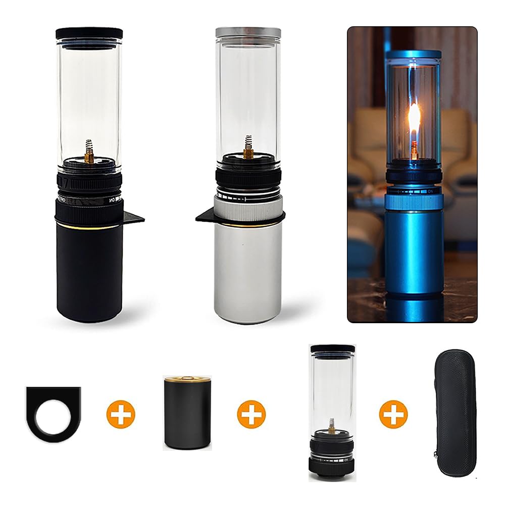 Portable Outdoor Camping Gas Lantern - Rechargeable Mini Gas Lamp with Adjustable Flame for Backpacking, Hiking & Emergency Lighting (Black) | Perfect for Tents, Patios & Power Outages