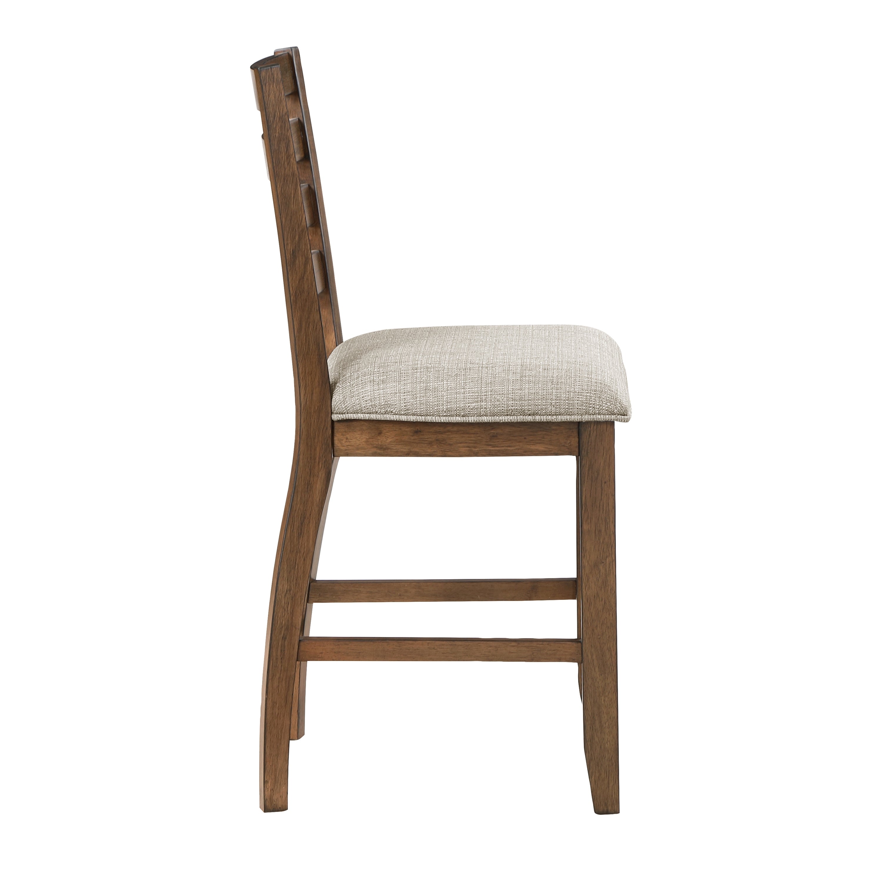 2-Piece Counter Height Chairs Set - Traditional Cherry Finish Wood Frame with Beige Upholstery - Bar Stools for Kitchen Island, Breakfast Nook & Dining Room Furniture