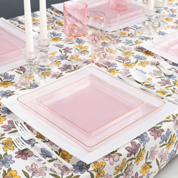 13 Inch Pink Transparent & Gold Square Chargers (4-Pack) - Elegant Dinnerware for Parties, Weddings & Special Occasions