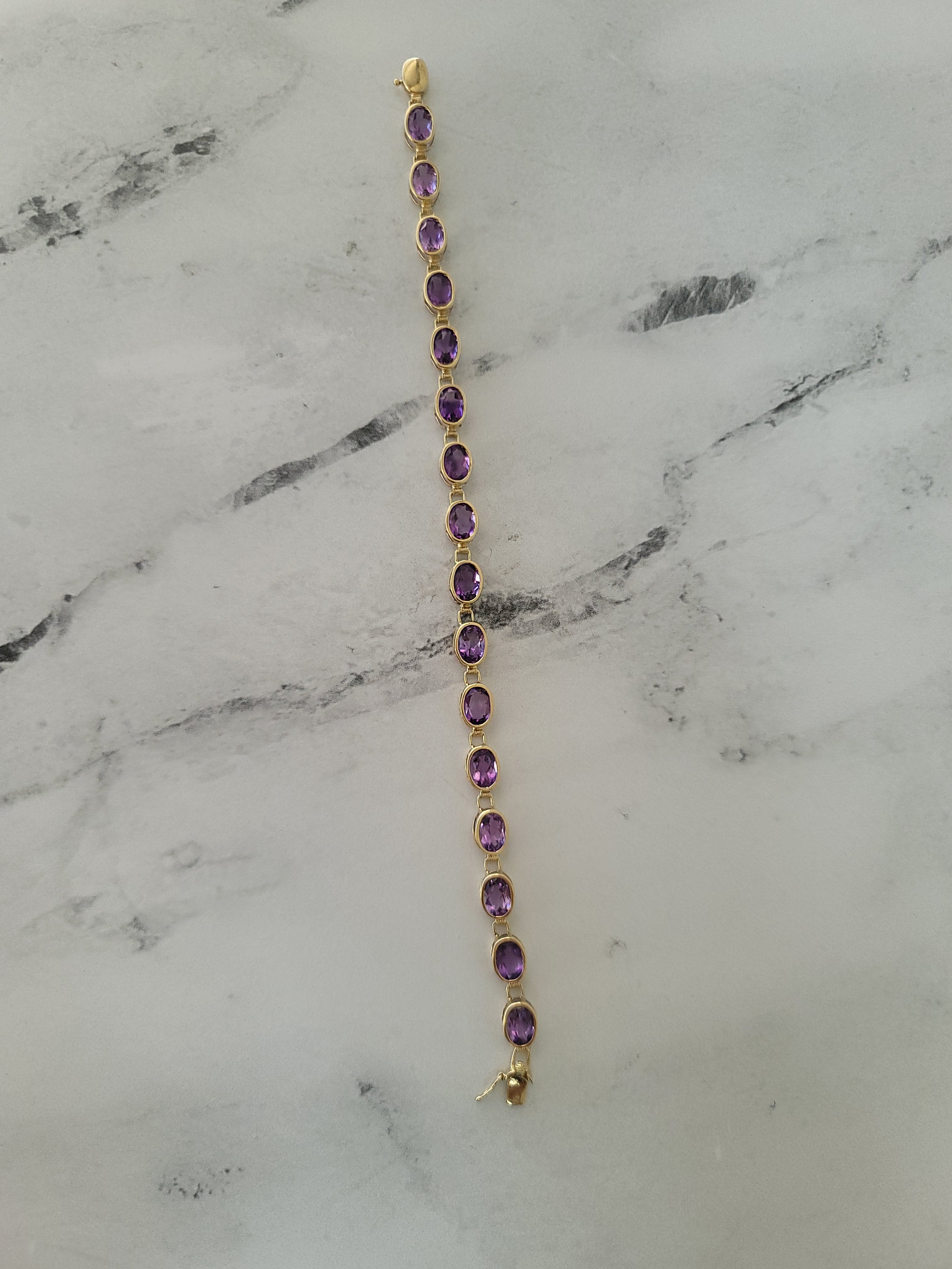 14k Yellow Gold Oval Amethyst Tennis Bracelet for Women - Elegant Jewelry Gift for Birthday, Anniversary & Special Occasions