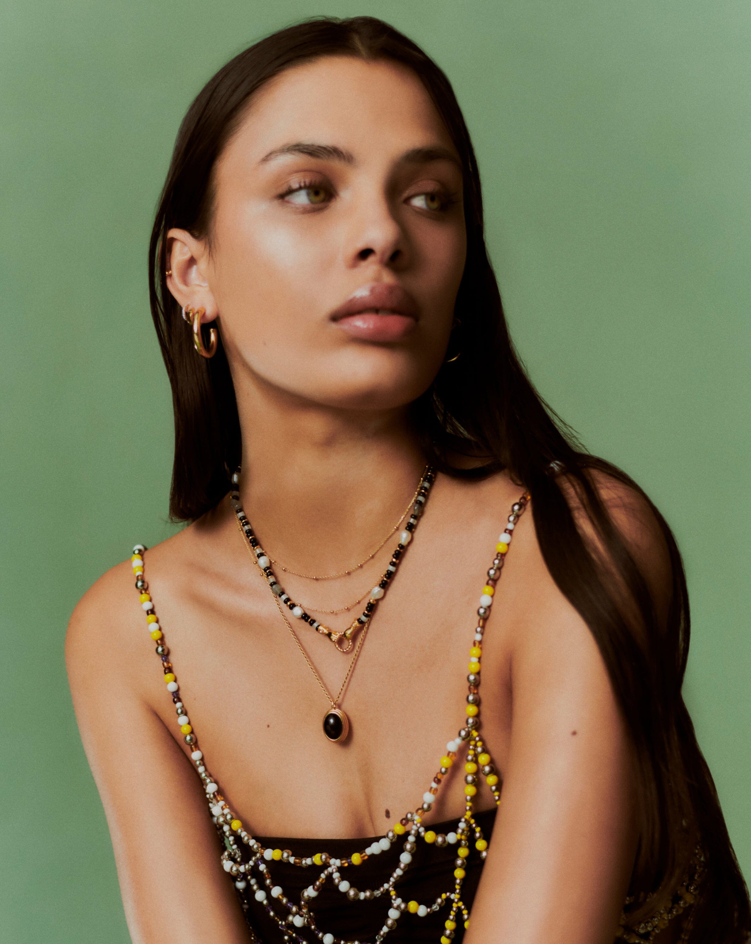 Harris Reed In Good Hands Beaded Gemstone Necklace - 18k Gold Plated Black Chalcedony & Pearl Jewelry for Women | Elegant Layering Necklace for Date Night, Wedding & Special Occasions