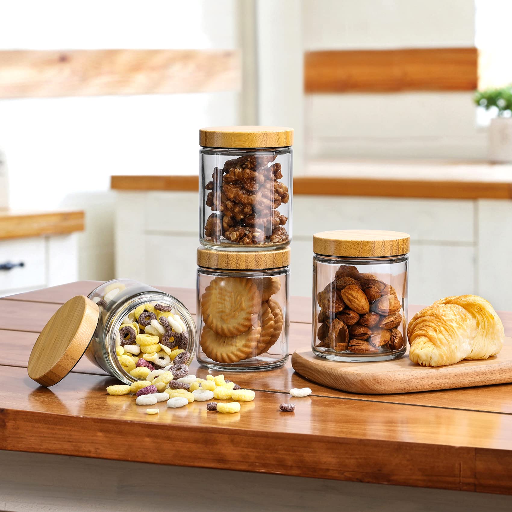 VITEVER 12 Pack 8oz Thick Glass Candle Jars with Bamboo Lids - Clear Round Empty Containers for DIY Candle Making, Food Storage, Spices, Powders & Liquids | Perfect for Home Decor, Wedding Favors & Gift Packaging