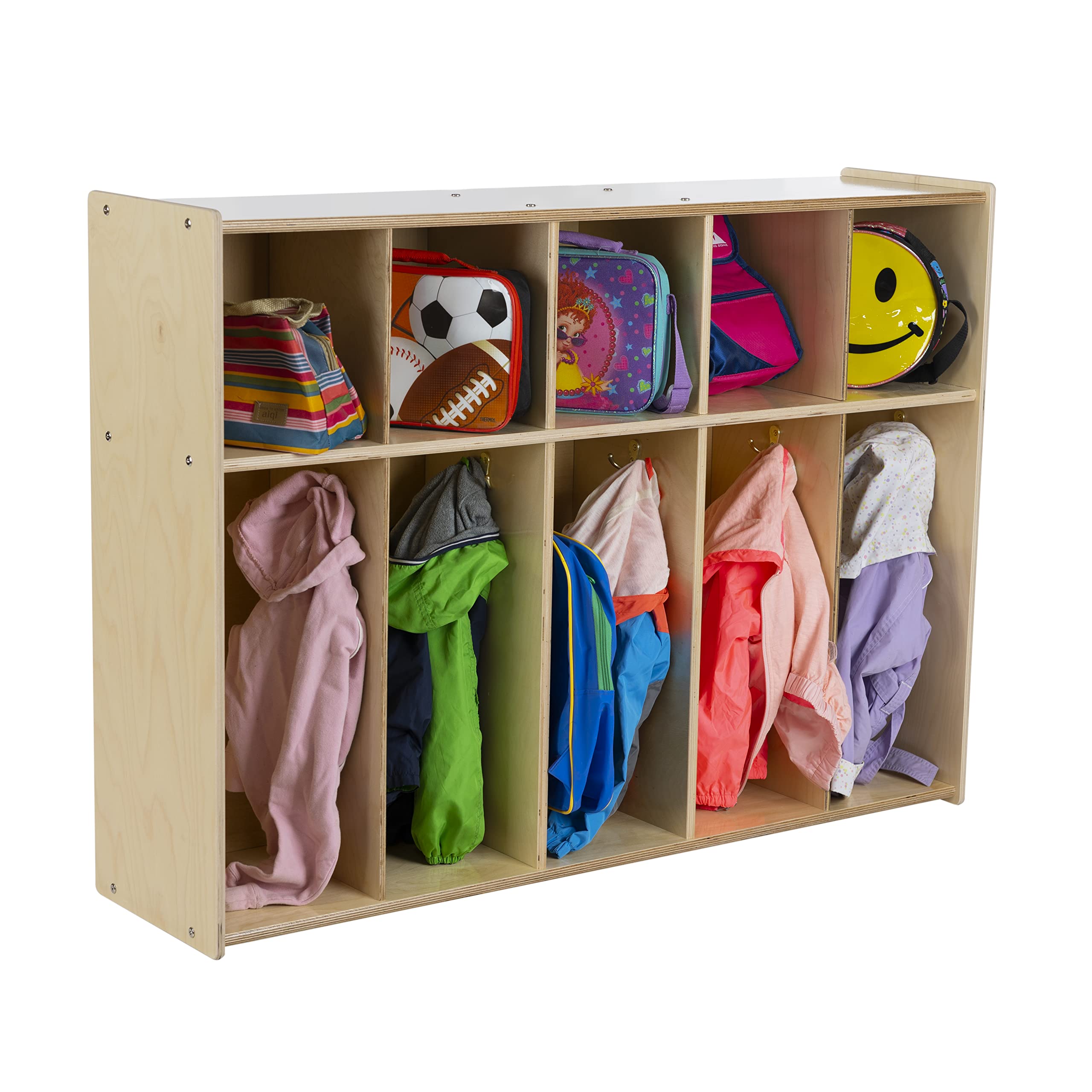 5-Section Wooden Coat Locker with Cubbies & Hooks - Backpack Storage Organizer for Kids, Daycare & Classroom - Perfect for School Entryways, Mudrooms & Home Organization