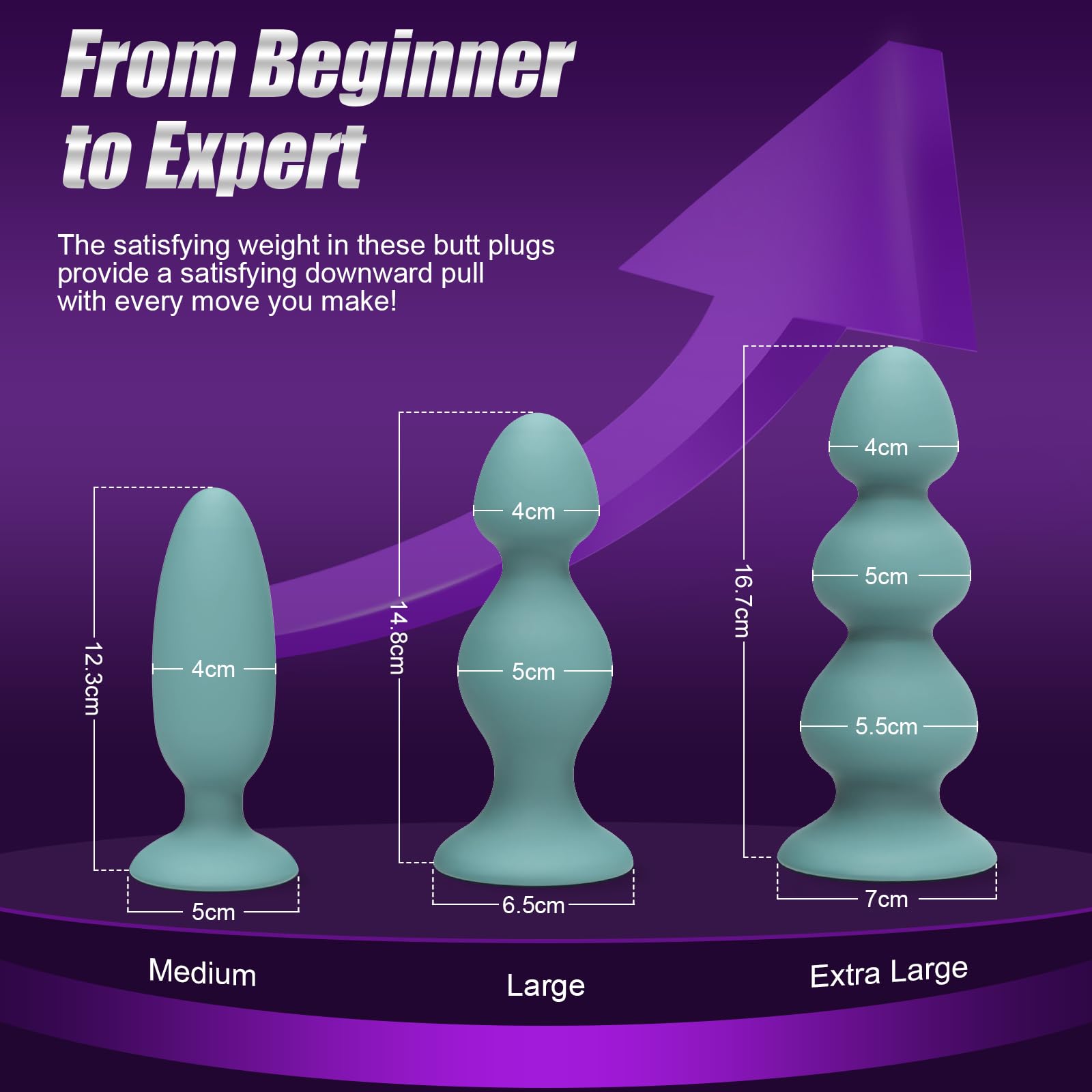Premium Weighted Silicone Anal Plug Set - 3PCS Prostate Massager for Men & Women, Anal Training Beads with Comfortable Base | Adult Sex Toys for Couples Play, BDSM, and Solo Pleasure