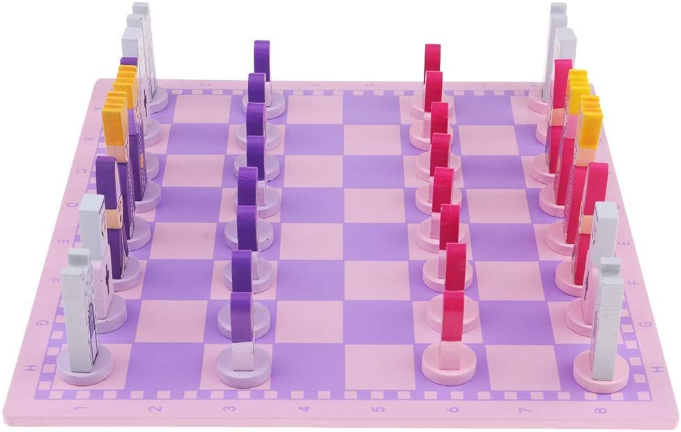 Pink Wooden Chess Set - Cute Cartoon Board Game with Chessboard - Educational Strategy Game for Adults & Kids - Perfect for Family Game Nights & Learning Fun