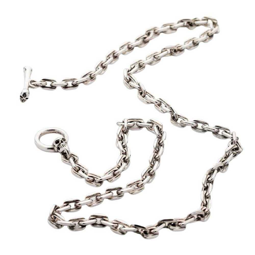 Bikerringshop Skull T-Bar Sterling Silver Chain Necklace for Men - Gothic Punk Jewelry for Bikers, Rockers & Motorcycle Enthusiasts