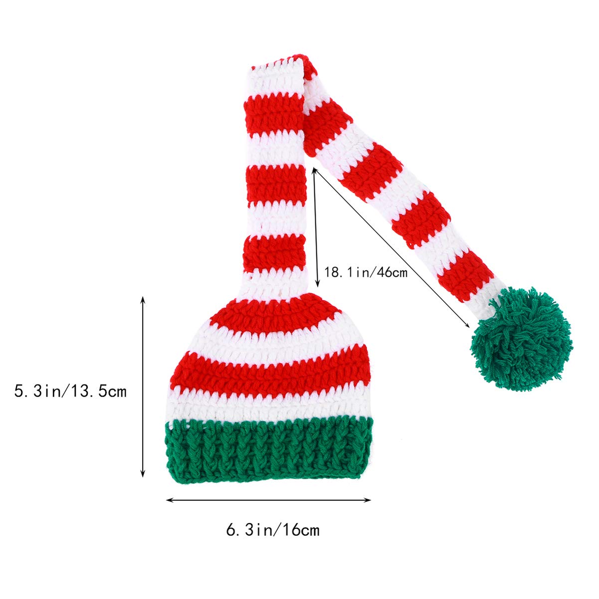 Baby Christmas Long Tail Crochet Beanie Knit Hat - Newborn Photoshoot Prop & Stocking Cap for Holiday Pictures, Winter Newborn Photography, Xmas Gift & Seasonal Accessories