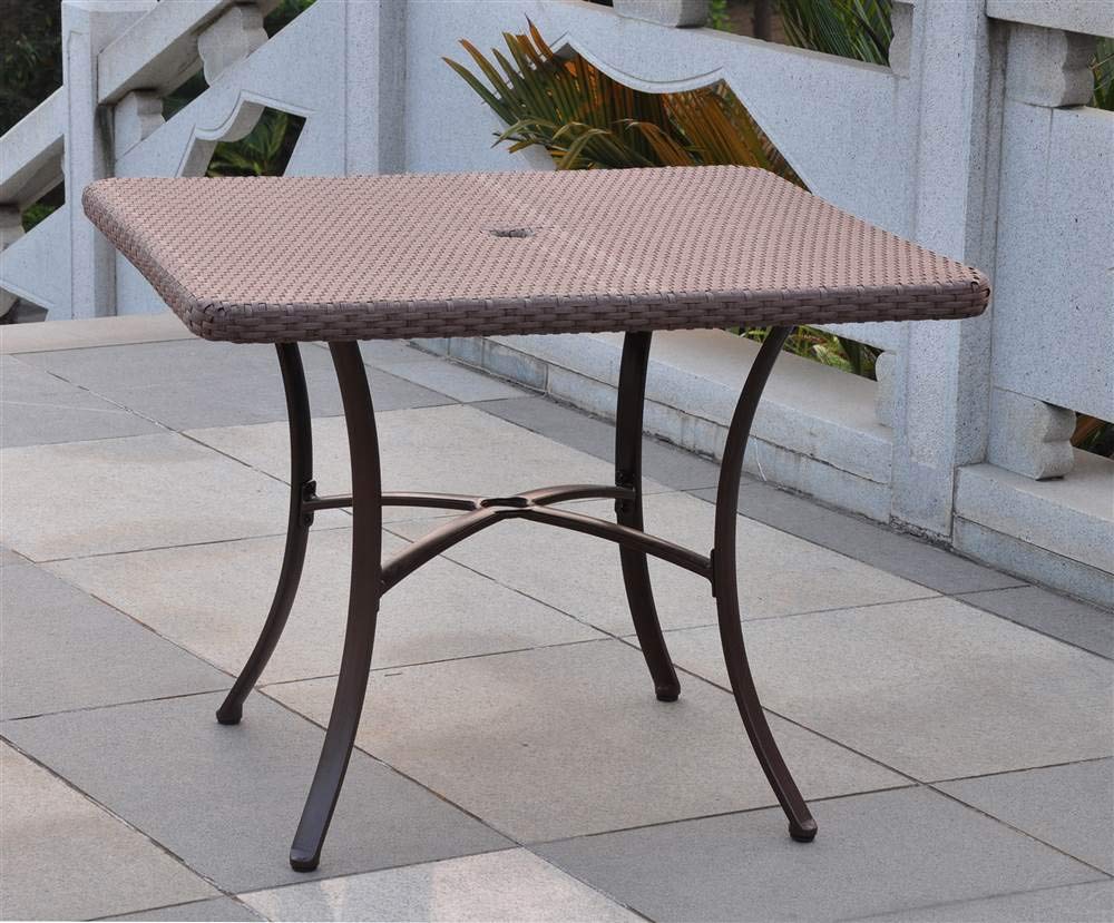 International Caravan Wicker Resin & Aluminum Square Patio Dining Table - Antique Brown - Outdoor Furniture for Garden, Deck, and Backyard Dining
