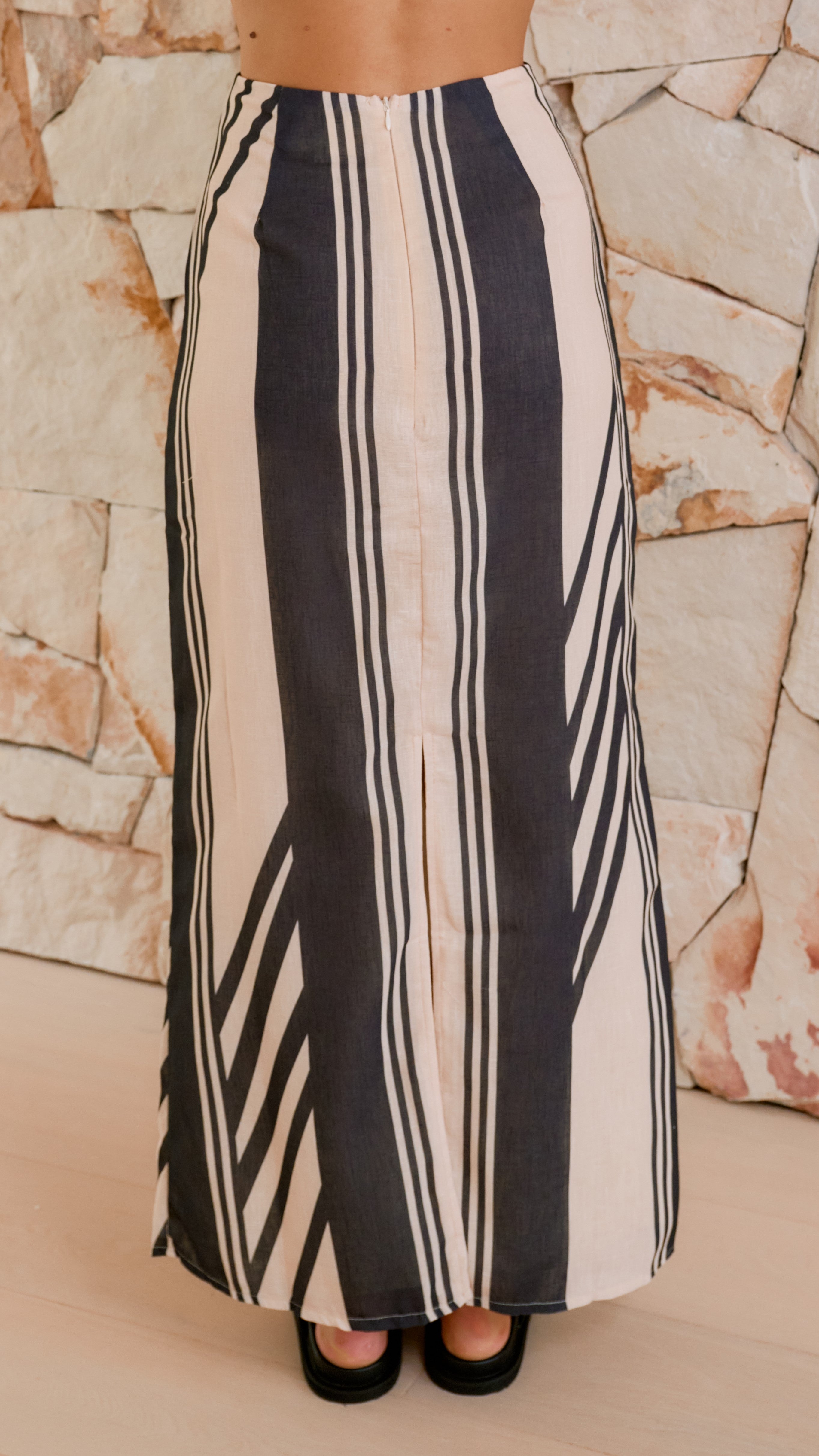 Jayme Midi Skirt for Women - Black & Cream Striped Flowy Skirt | Casual & Office Wear | Perfect for Work, Date Night & Summer Outfits
