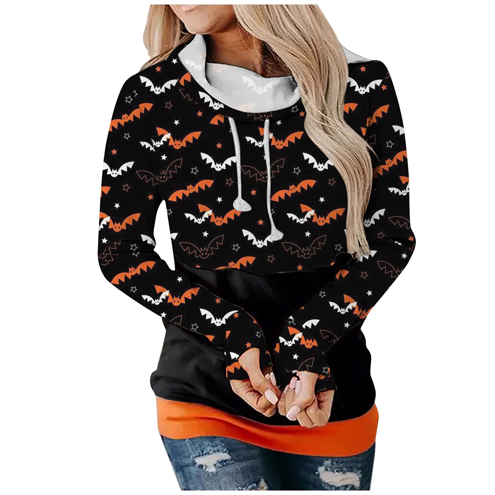 UODSVP Women's Halloween Graphic Print Hooded Sweatshirt - Long Sleeve Pullover Party Shirt for Costume, Trick or Treat & Fall Fashion