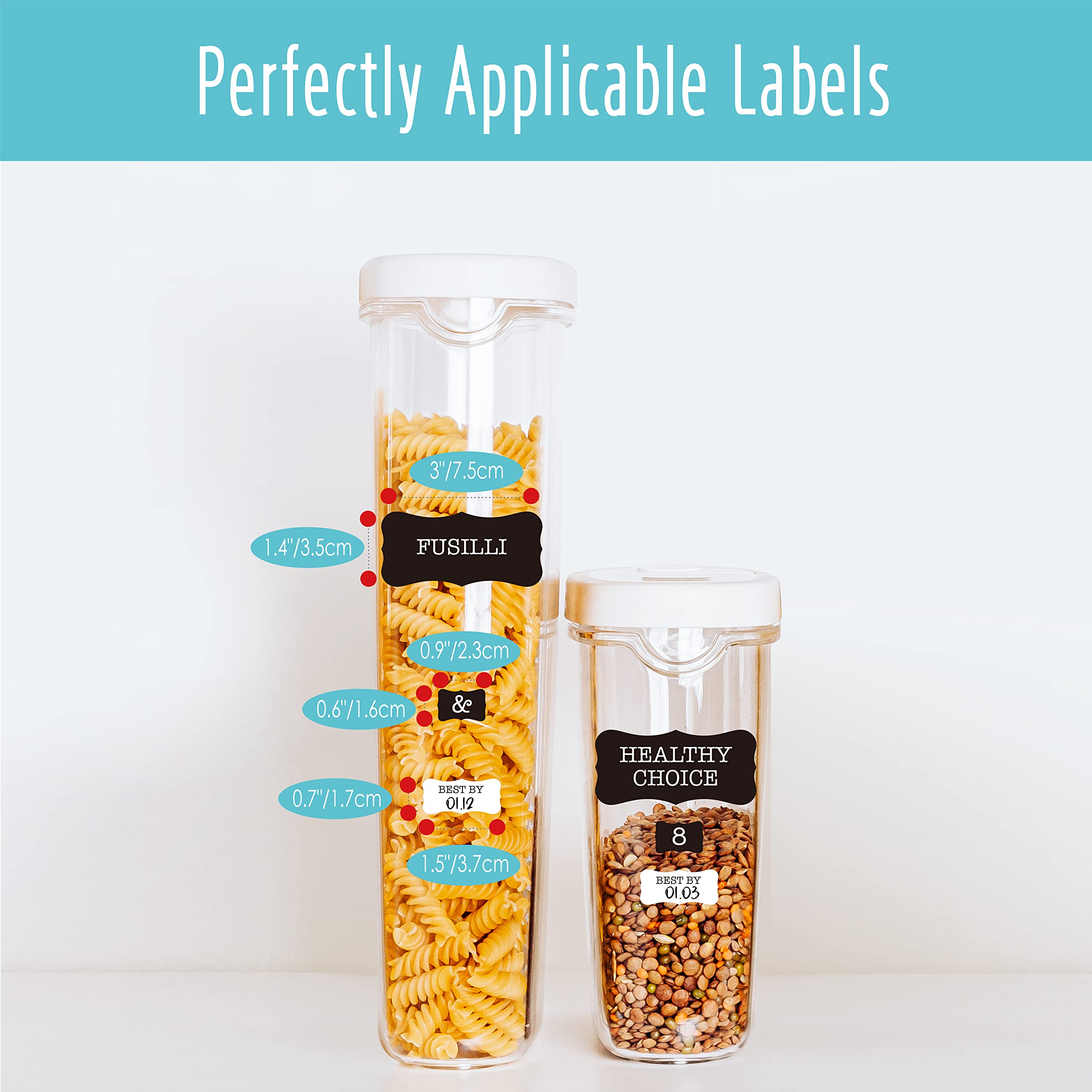 Hebayy 308 Pantry Food Labels - 280 Preprinted & 28 Blank Stickers for Flour, Pasta, Lentils, Grains, Condiments, Oils - Waterproof, Tear-Resistant, No Residue - Perfect for Kitchen Containers, Jars & Pantry Organization (White on Black) - Ideal for Meal Prep, Spice Storage & Home Organization