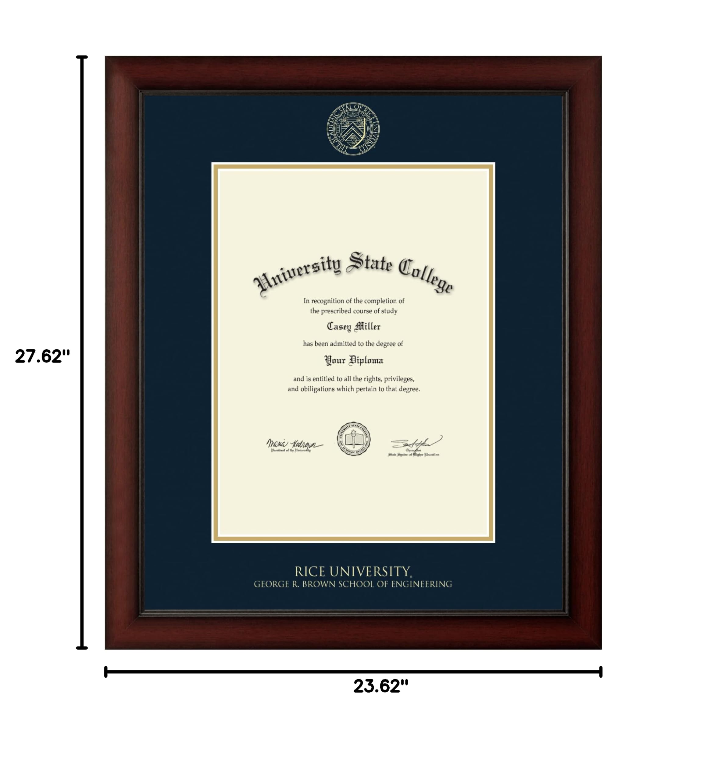 Rice University George R. Brown School of Engineering 17x23 Inch Diploma Frame - Gold Embossed Display for Bachelor's, Master's & PhD Degrees - Perfect for Graduation Gifts & Office Decor