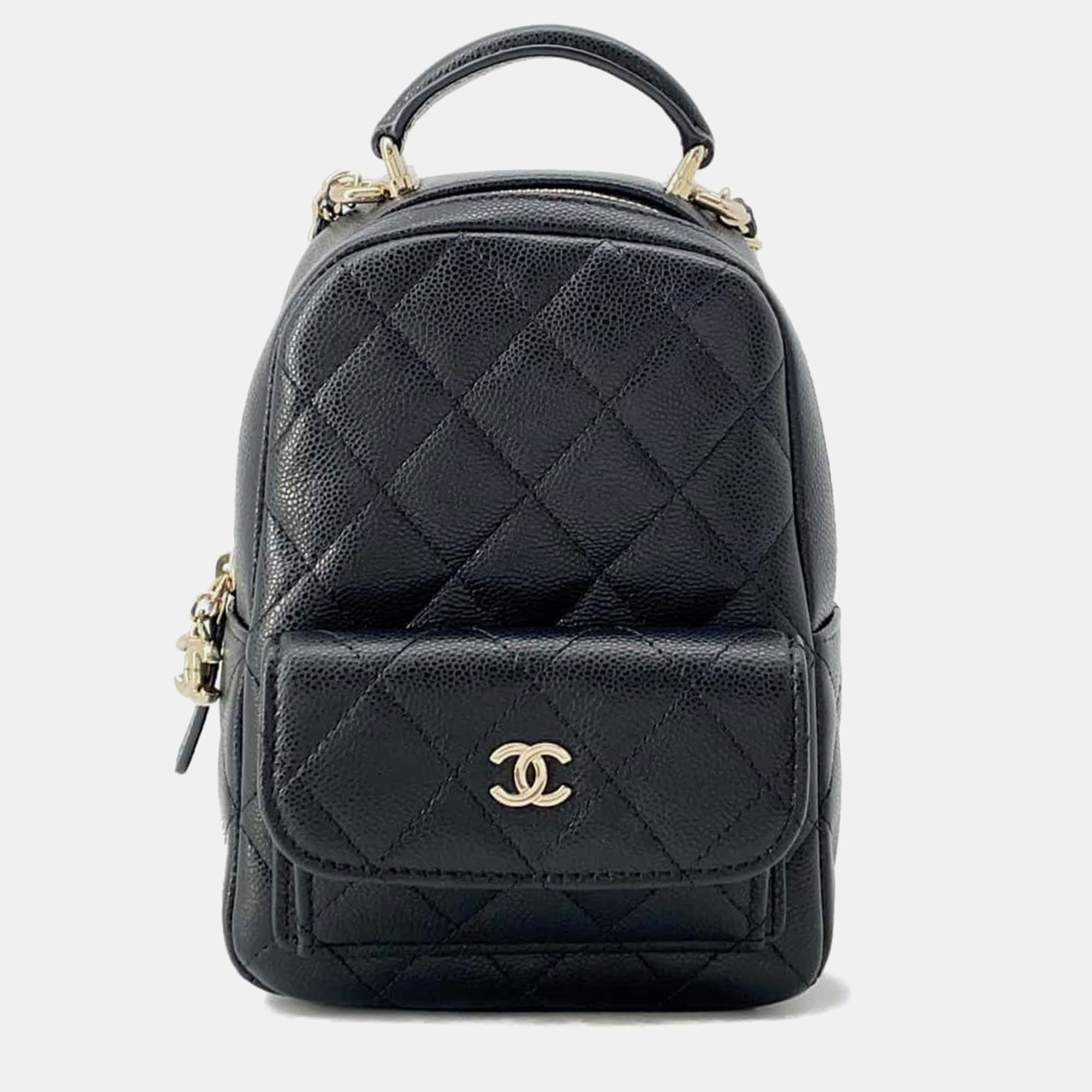 Premium Black Caviar Leather Matelasse Mini Backpack - Stylish & Durable Women's Handbag for Work, Travel & Everyday Use