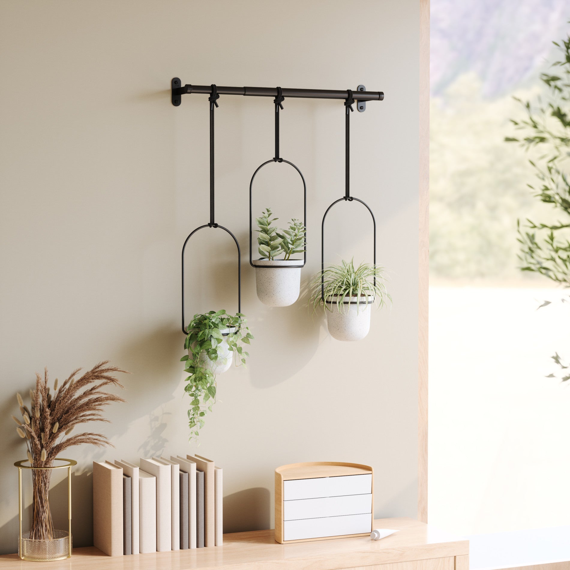 Triflora Hanging Planters Set of 3 - Indoor/Outdoor Decorative Flower Pots for Home, Garden, Balcony & Patio - Perfect for Herbs, Succulents & Small Plants