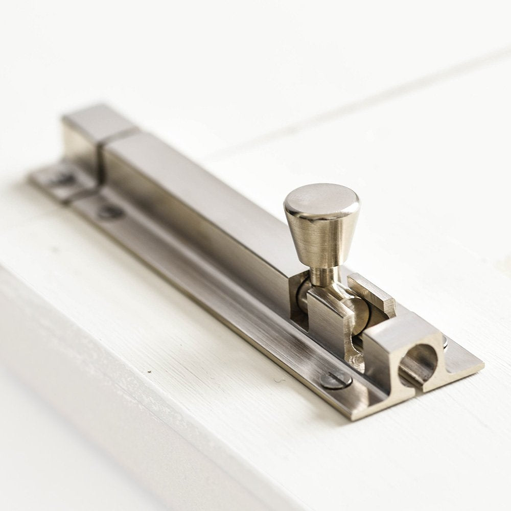 Satin Nickel Square Barrel Bolt - Heavy Duty Door & Window Latch for Home Security - Perfect for Sheds, Gates, Cabinets & Furniture