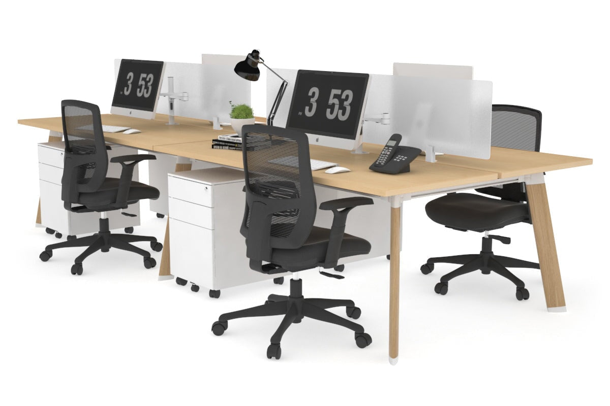 4-Person Wooden Workstation with Imprint Frame - 1400L x 700W Dimensions - Ideal for Office, Home Office & Collaborative Workspaces