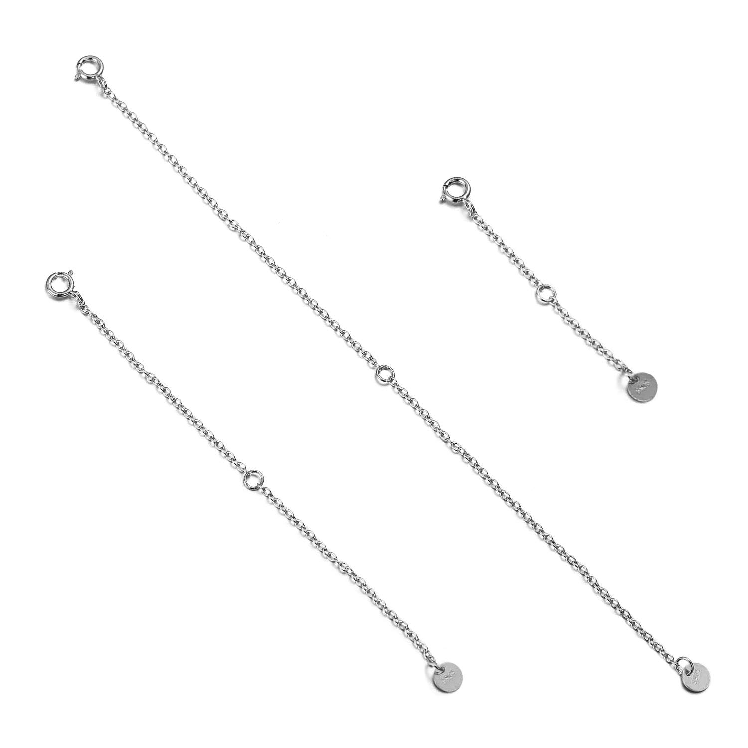LONAGO 3-Piece 925 Sterling Silver Necklace Extender Chain, Bracelet & Anklet Extension Set - Adjustable Length (2