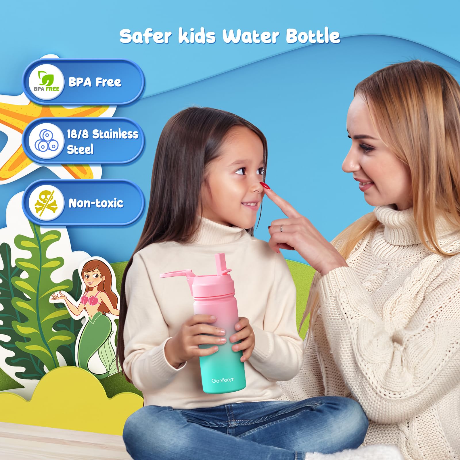 16oz Kids Water Bottle with Stickers for School - Leak Proof & BPA Free, Pink & Green Options, Perfect for Classrooms, Sports & Outdoor Activities