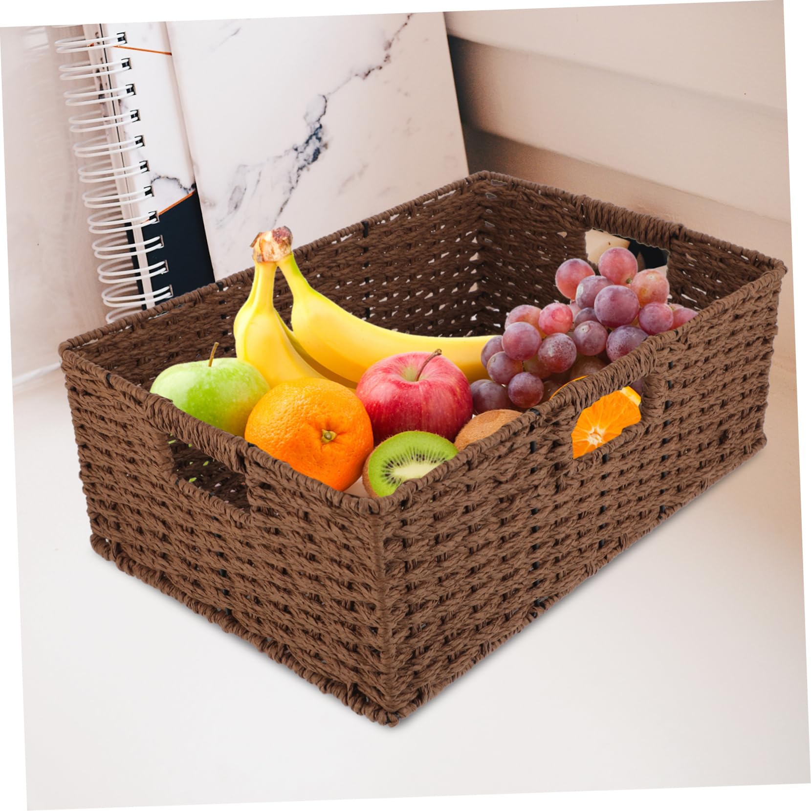 Natural Wicker Storage Baskets with Handles - Rattan Rectangular Organizer Bins for Home, Coffee Shelf & Closet Organization - Perfect for Living Room, Bedroom & Bathroom Storage