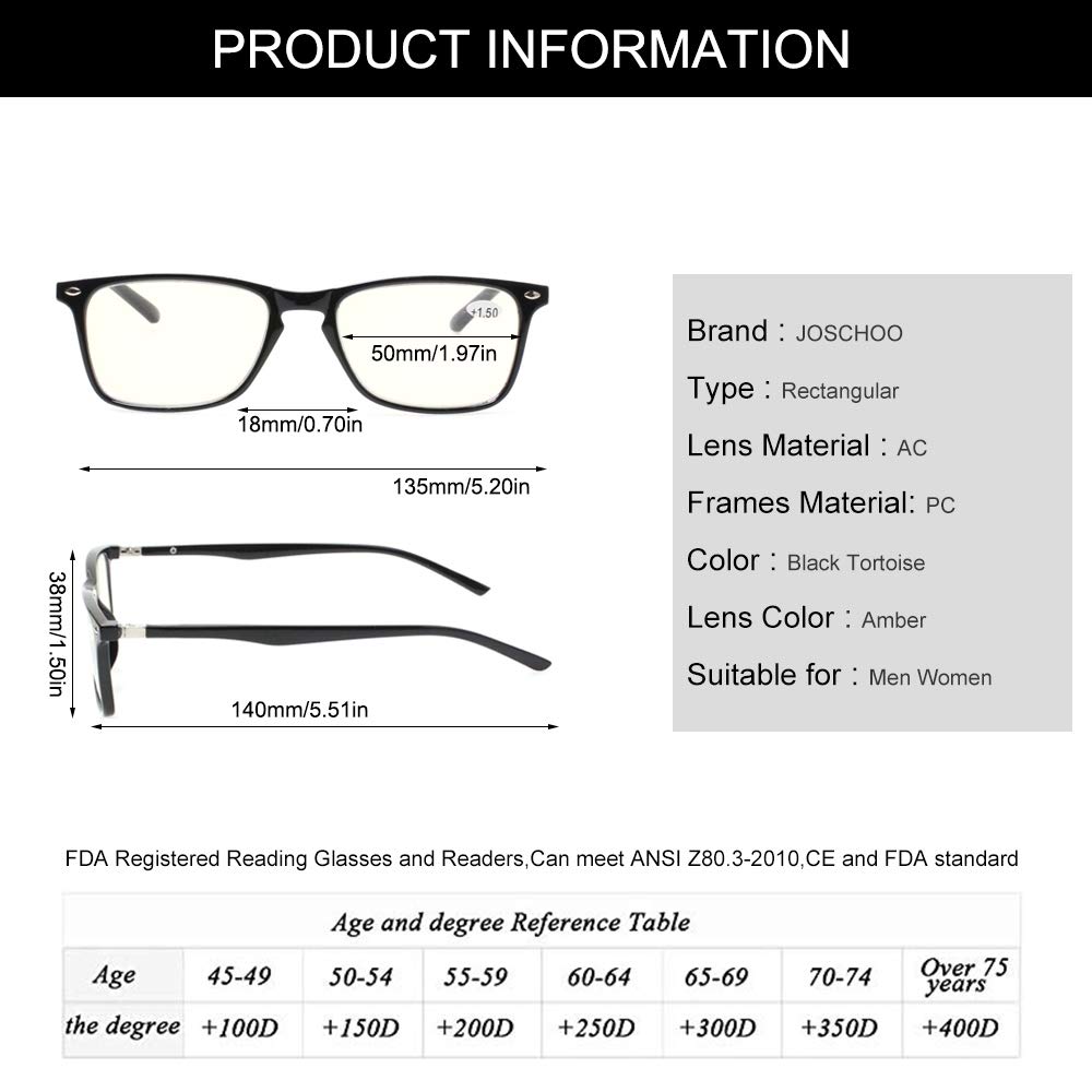 JOSCHOO Blue Light Blocking Reading Glasses for Men & Women - Anti Eye Strain Computer Glasses with UV Protection - Perfect for Office Work, Gaming & Screen Time