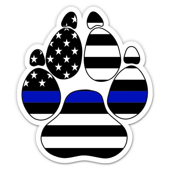 Blue Line Flag Police K9 Dog Paw Sticker - 5 Inch Waterproof Vinyl Decal for Laptop, Car, Phone, Water Bottle - Show Support for Law Enforcement with Durable Police Paw Print Stickers - Perfect for Backpacks, Helmets, Coolers & Police Appreciation Gifts