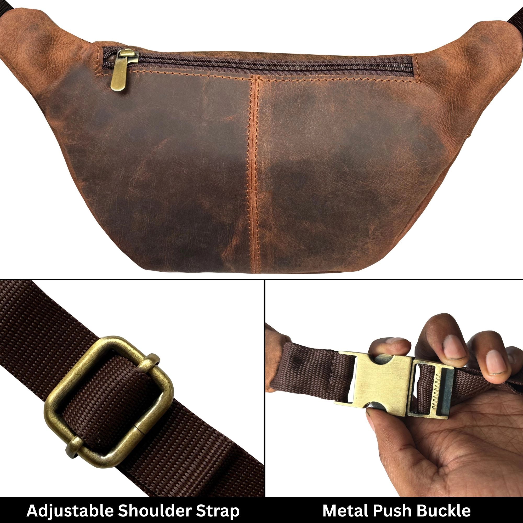 Premium Leather Fanny Pack for Men & Women - Adjustable Waist, Chest & Crossbody Sling Bag - Perfect for Travel, Hiking & Everyday Use