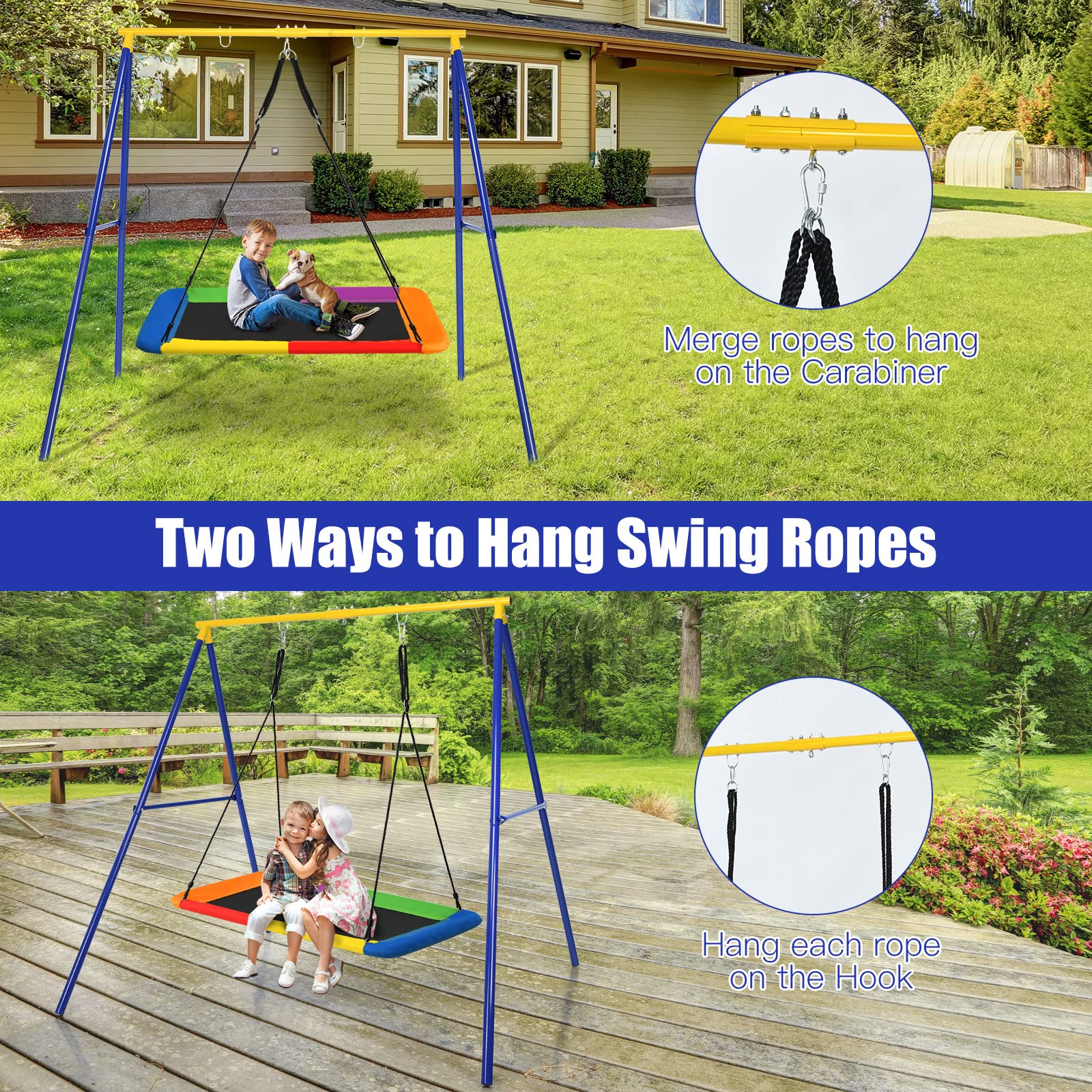 Heavy Duty 550lbs Metal A-Frame Swing Set with 70