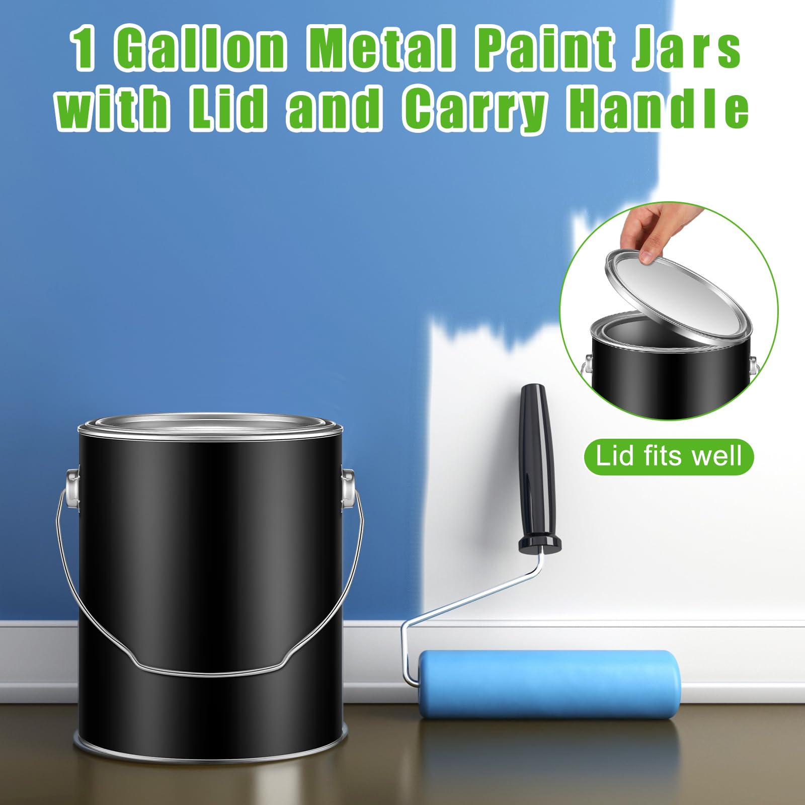 Uiifan 12 Pack 1 Gallon Empty Metal Paint Cans with Lids & Handles - Black Paint Buckets for Paint, Varnish, Craft Storage - Perfect for DIY Projects, Art Supplies & Home Improvement Use
