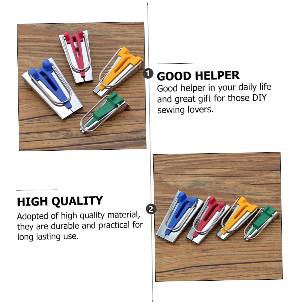 KONTONTY 1 Set Multi-Size Bias Tape Maker Tool Kit with Sewing Clips - Professional Fabric Folding Tools for Quilting, Sewing & DIY Craft Projects - Perfect for Dressmaking, Hemming & Scrapbooking