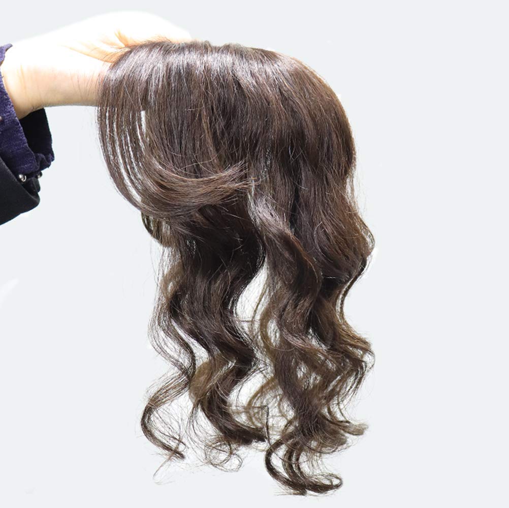 100% Human Hair Clip-In Topper - Seamless U-Shape Water Wavy Forehead Closure Wiglet (13x13cm, 35cm, Brown) - Perfect for Thinning Hair & Instant Volume - Great for Daily Wear, Parties & Special Occasions