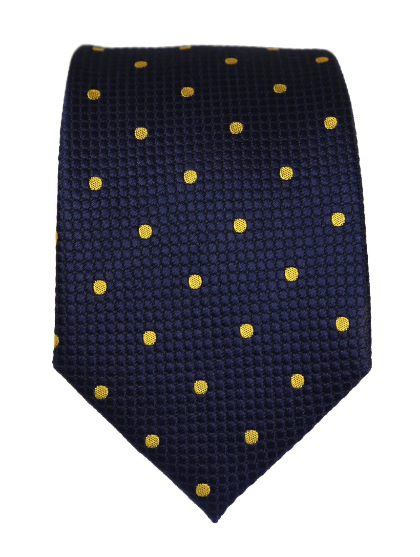DÉCLIC Classic Spot Tie for Men - Navy & Yellow Striped Silk Necktie - Perfect for Weddings, Business Meetings & Formal Events