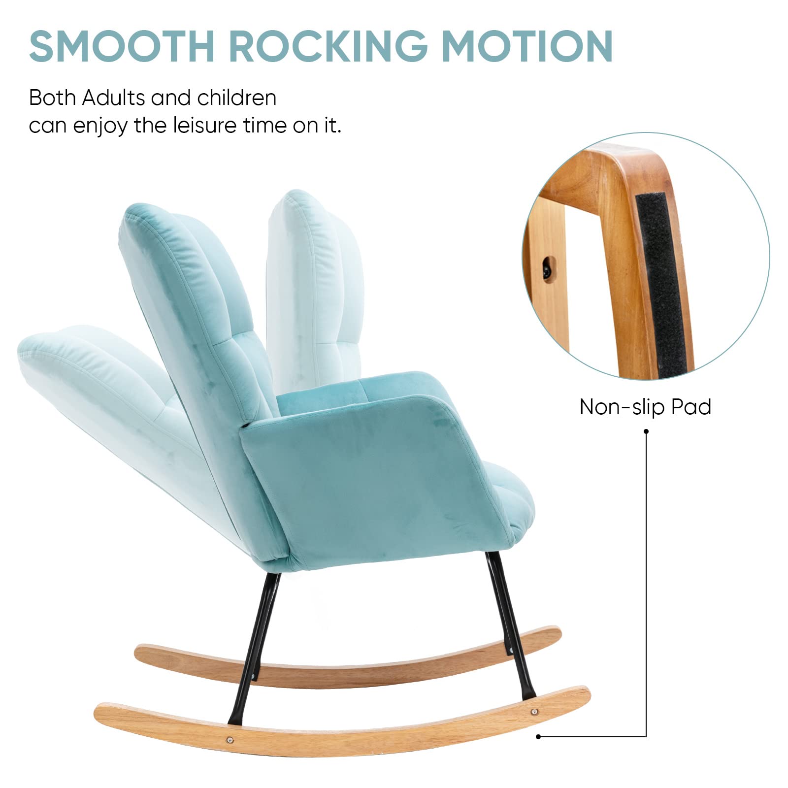 KINFFICT Velvet Upholstered Nursery Rocking Chair - High Back Glider Rocker, Mid Century Modern Accent Armchair for Living Room, Bedroom & Office | Perfect for Nursing, Reading & Relaxing