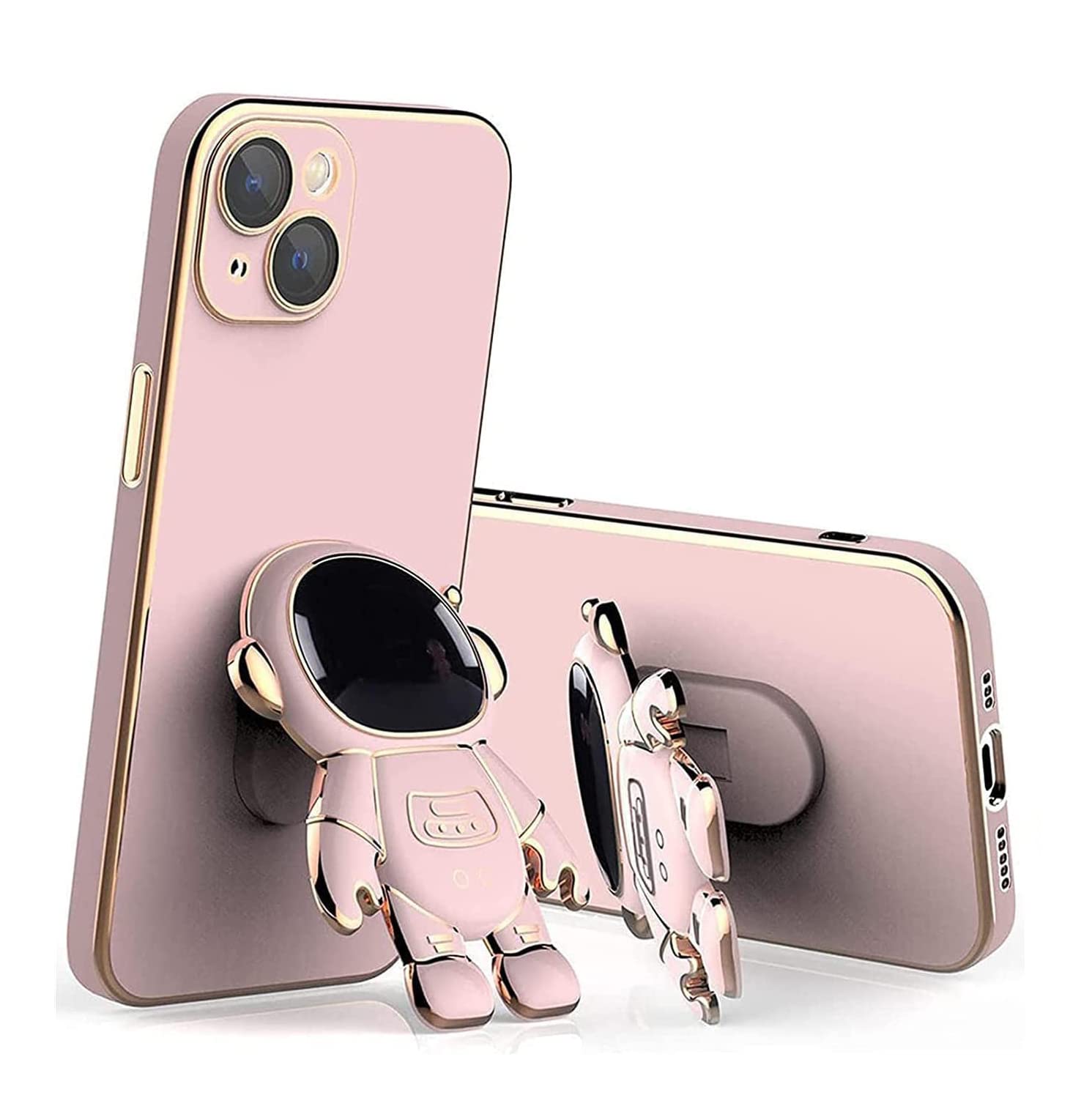 6D Plating Astronaut Hidden Stand Phone Case for iPhone XS Max - 2022 New Electroplated Shockproof Protective Cover with Kickstand (Pink) | Perfect for Space Lovers, Daily Use & Gift Giving
