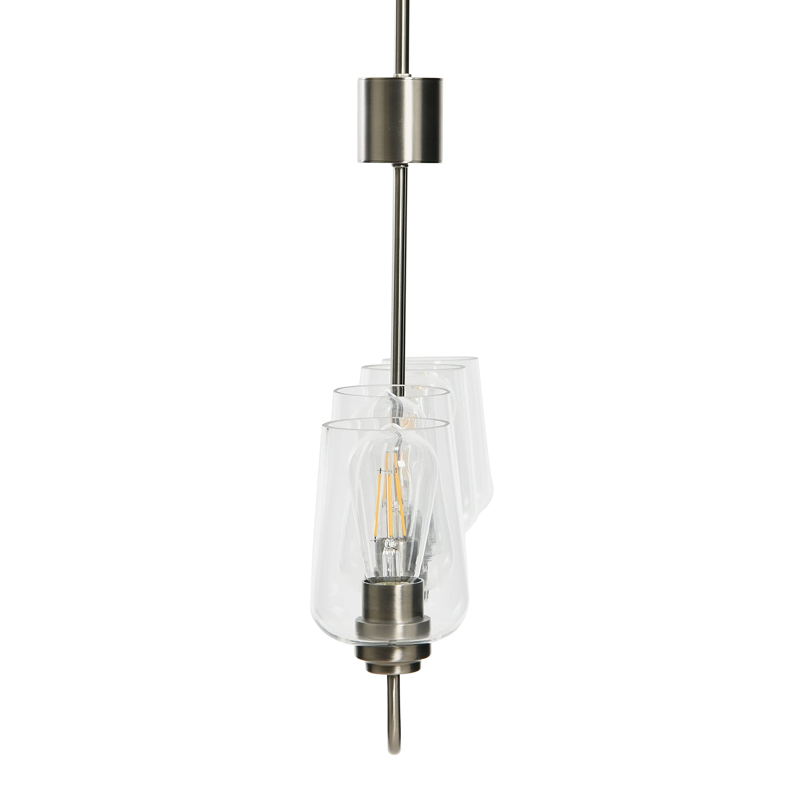 Holden 4-Light Linear Chandelier - Antique Nickel Finish Metal & Glass Modern Pendant Light for Dining Room, Kitchen Island or Living Room Ceiling Lighting