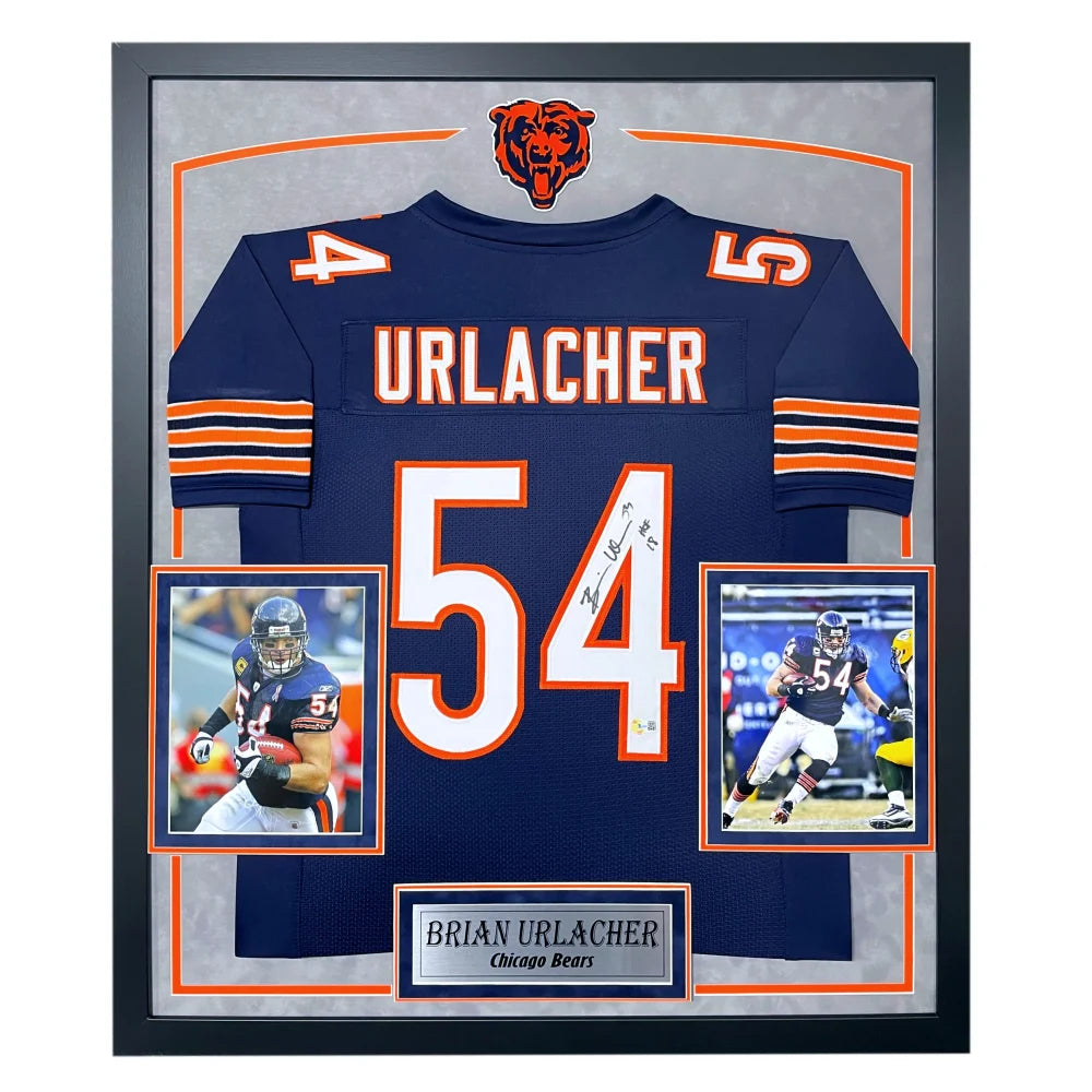 Brian Urlacher Autographed Chicago Bears Jersey - Framed BAS Signed Inscribed HOF Collectible - Perfect for Sports Memorabilia Displays, Man Cave Decor & NFL Fan Gifts