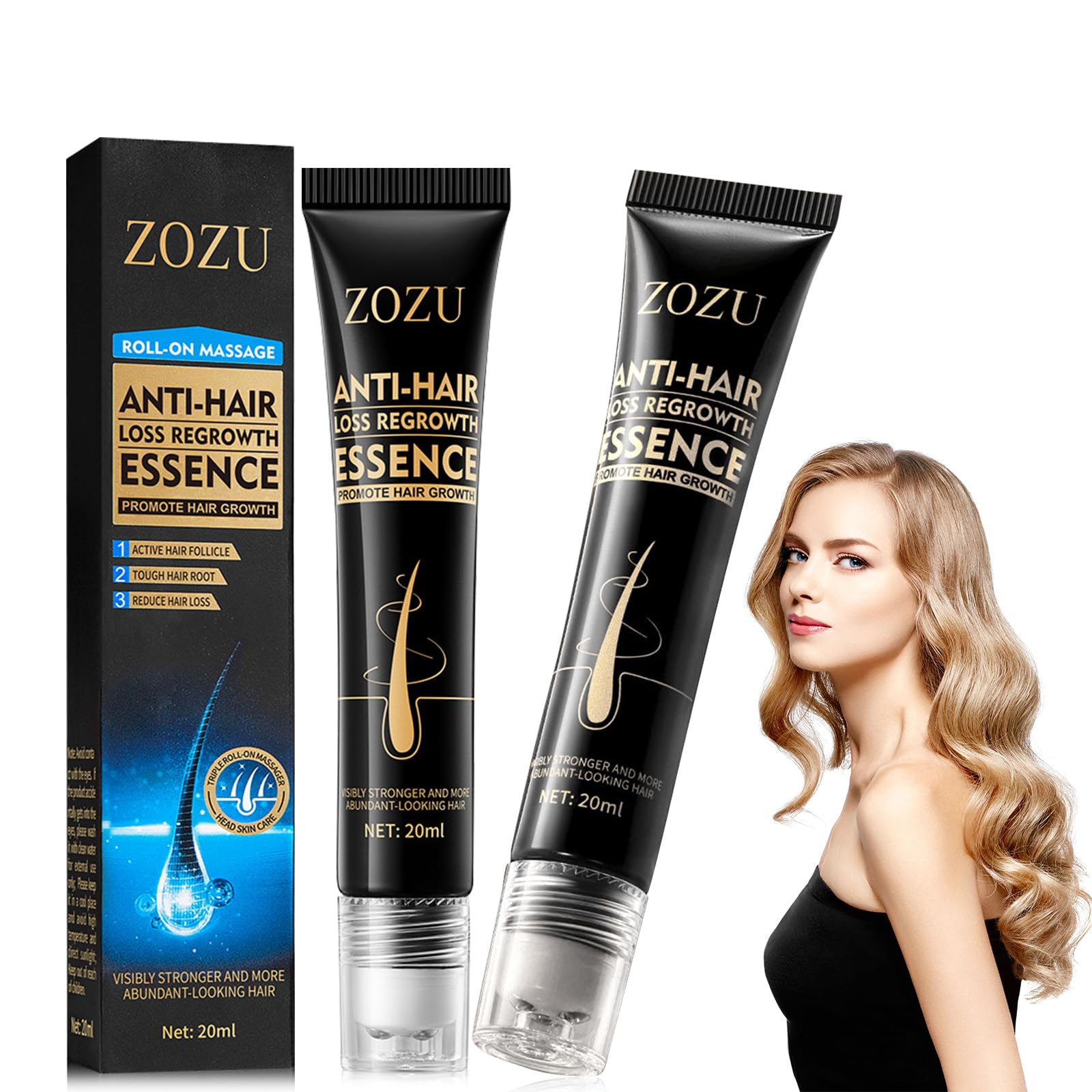 2PCS Zozu Hair Regrowth Essence - Anti Hair Loss Serum for Women & Men, Hair Growth Oil Treatment for Dry & Damaged Hair, Strengthening & Nourishing Hair Care - Perfect for Daily Use & Scalp Massage